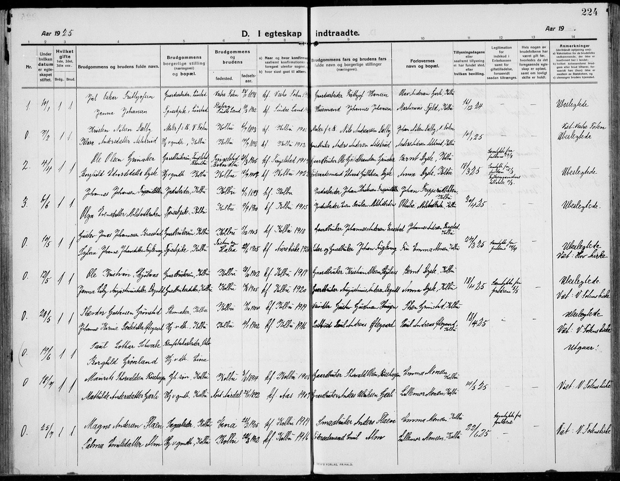 Kolbu prestekontor, AV/SAH-PREST-110/H/Ha/Haa/L0002: Parish register (official) no. 2, 1912-1926, p. 224