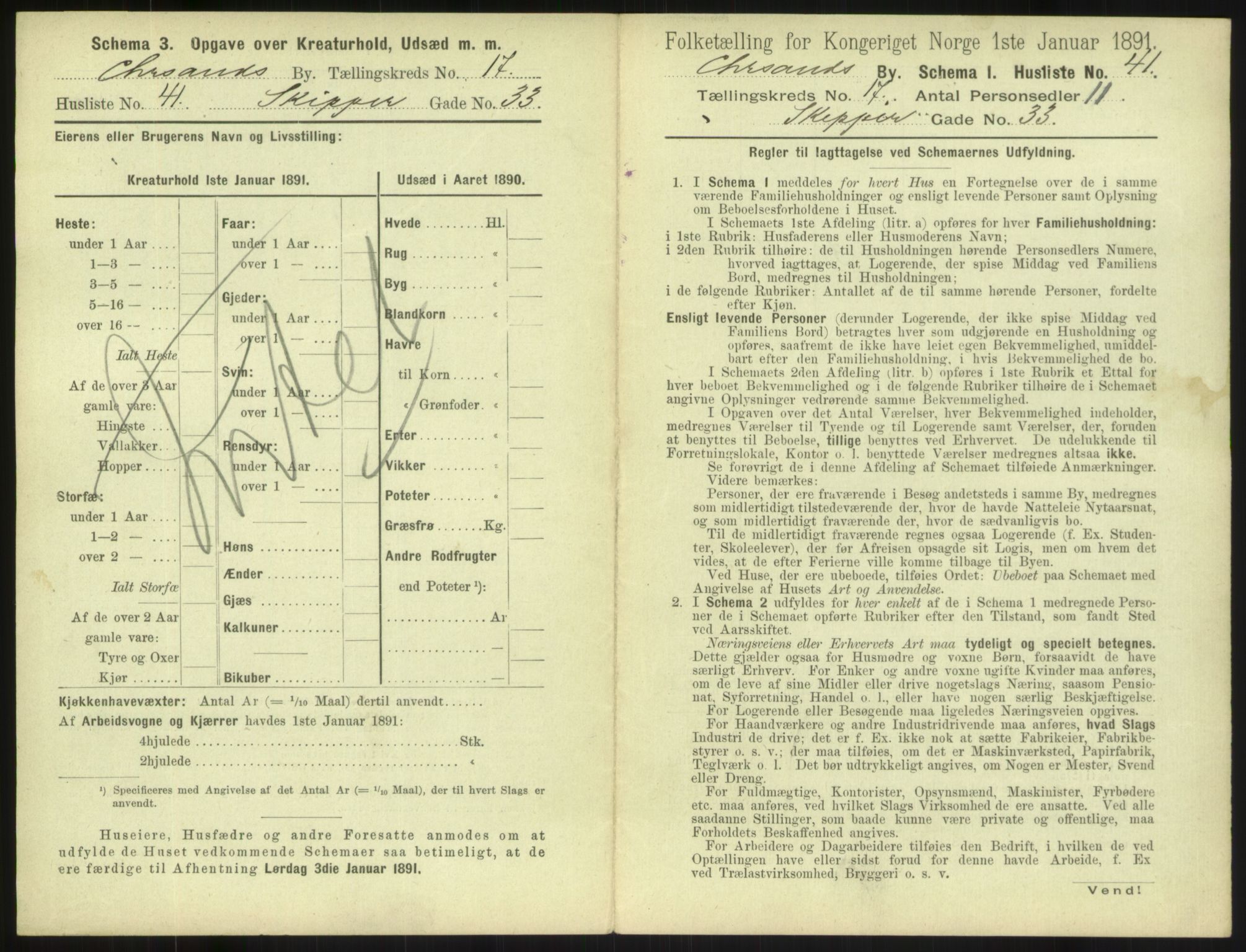 RA, 1891 census for 1001 Kristiansand, 1891, p. 1064