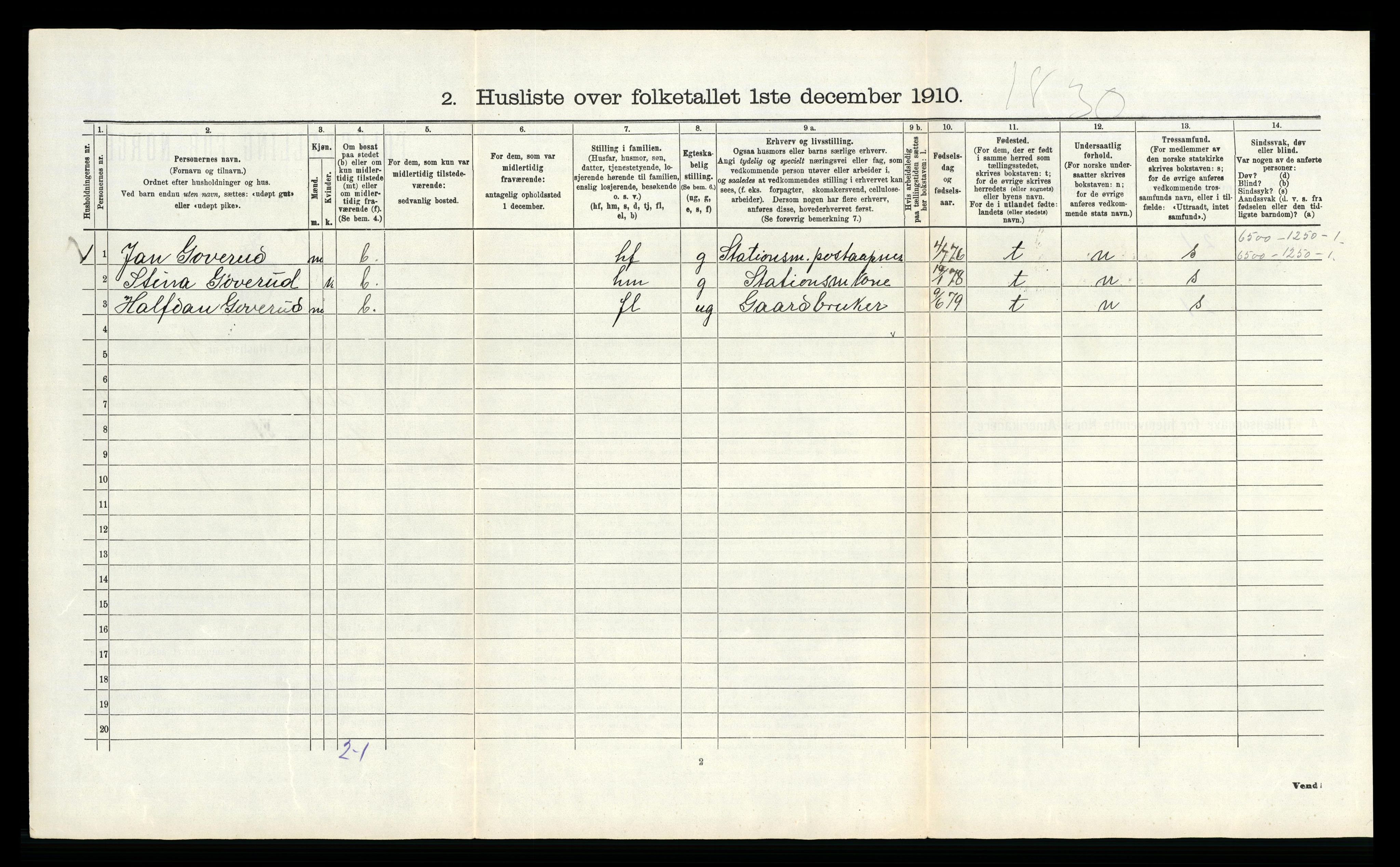 RA, 1910 census for Hof, 1910, p. 679