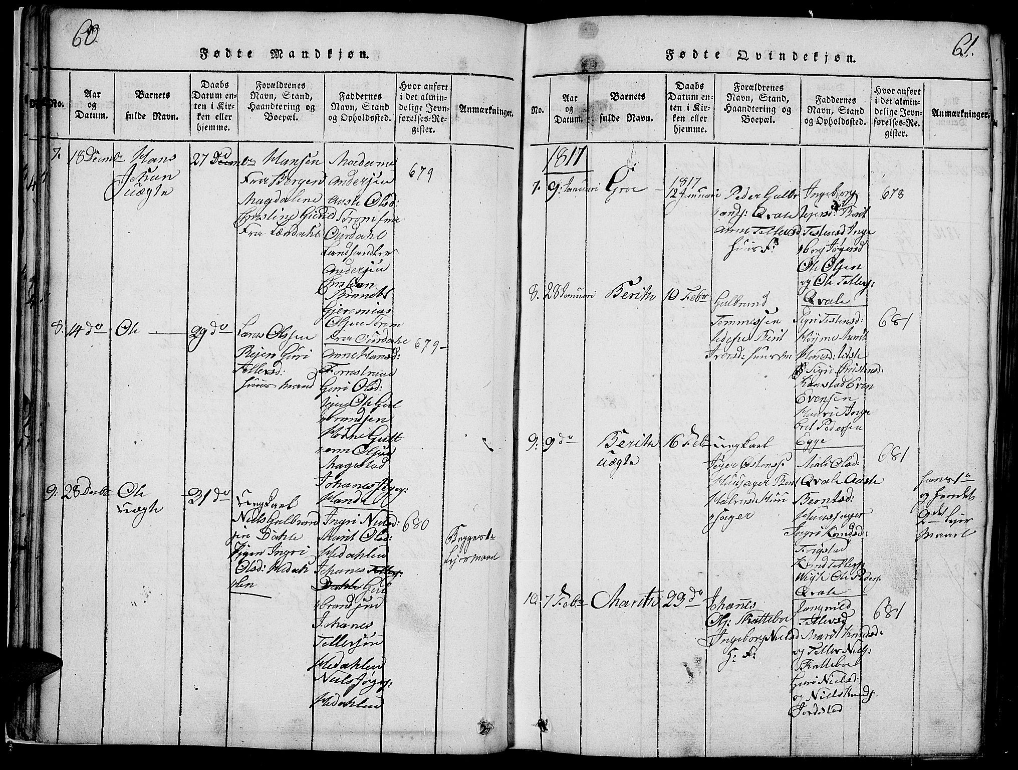 Slidre prestekontor, SAH/PREST-134/H/Ha/Haa/L0002: Parish register (official) no. 2, 1814-1830, p. 60-61