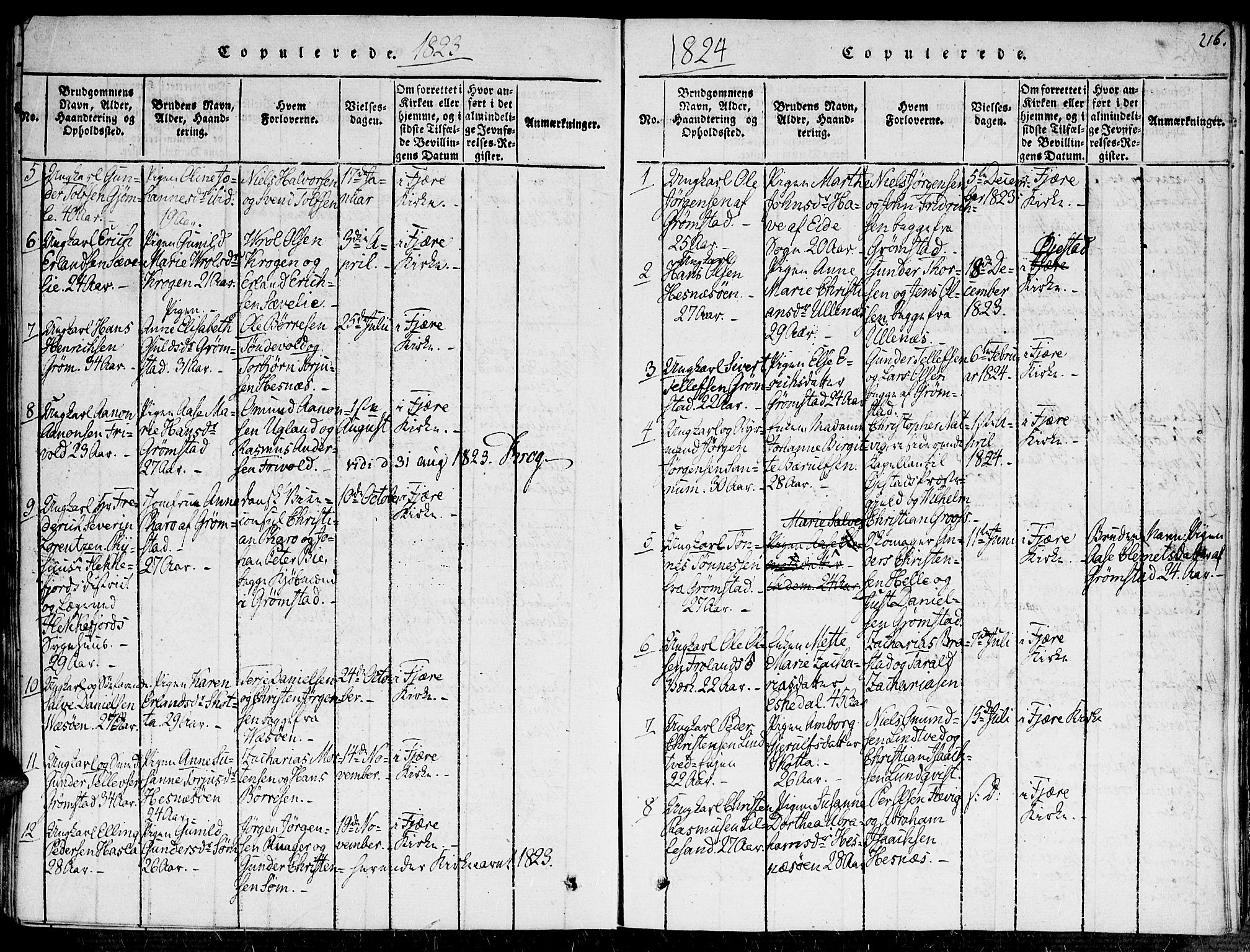 Fjære sokneprestkontor, SAK/1111-0011/F/Fa/L0001: Parish register (official) no. A 1 /1, 1816-1826, p. 216