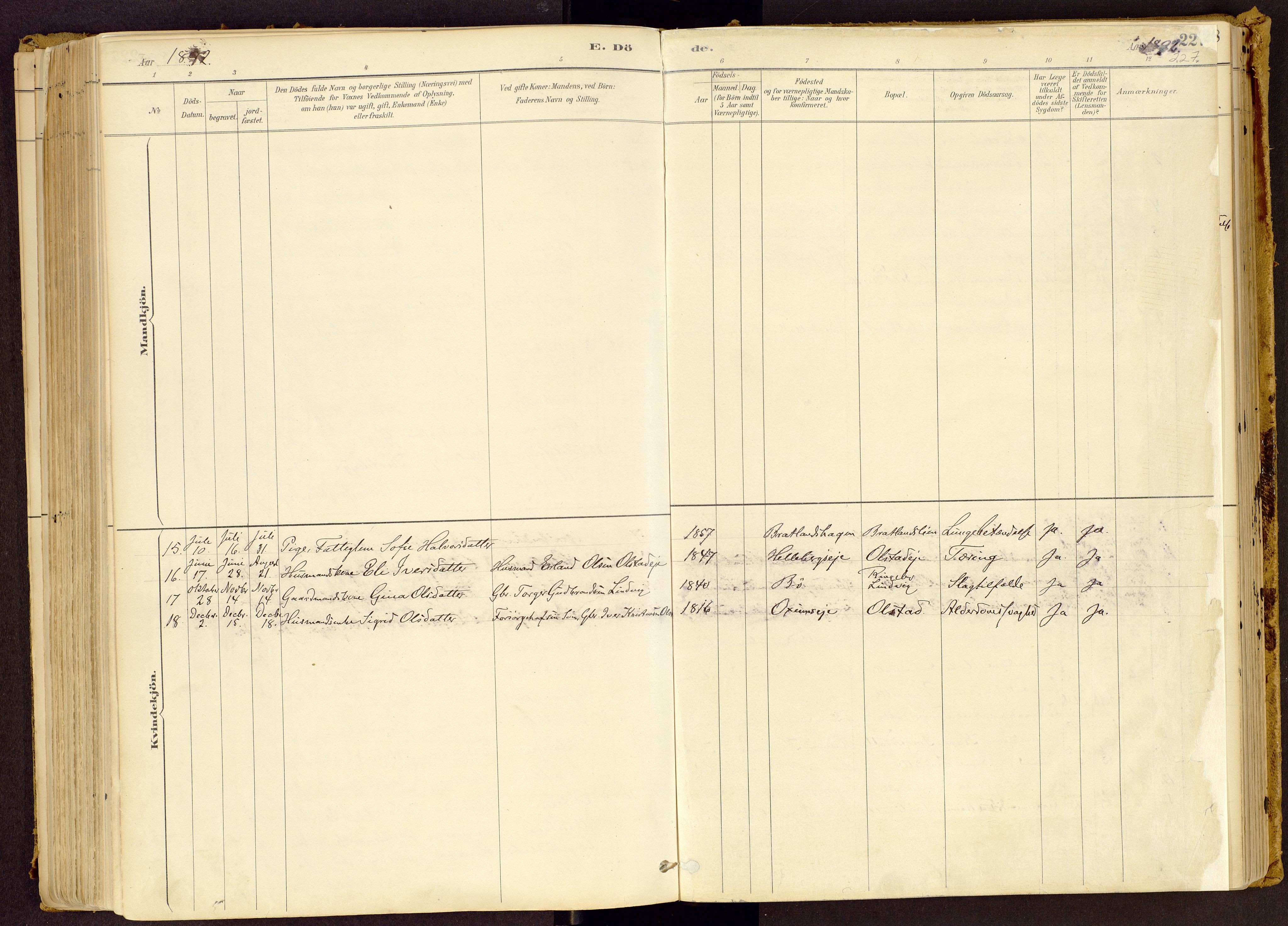 Vestre Gausdal prestekontor, AV/SAH-PREST-094/H/Ha/Haa/L0001: Parish register (official) no. 1, 1887-1914, p. 227