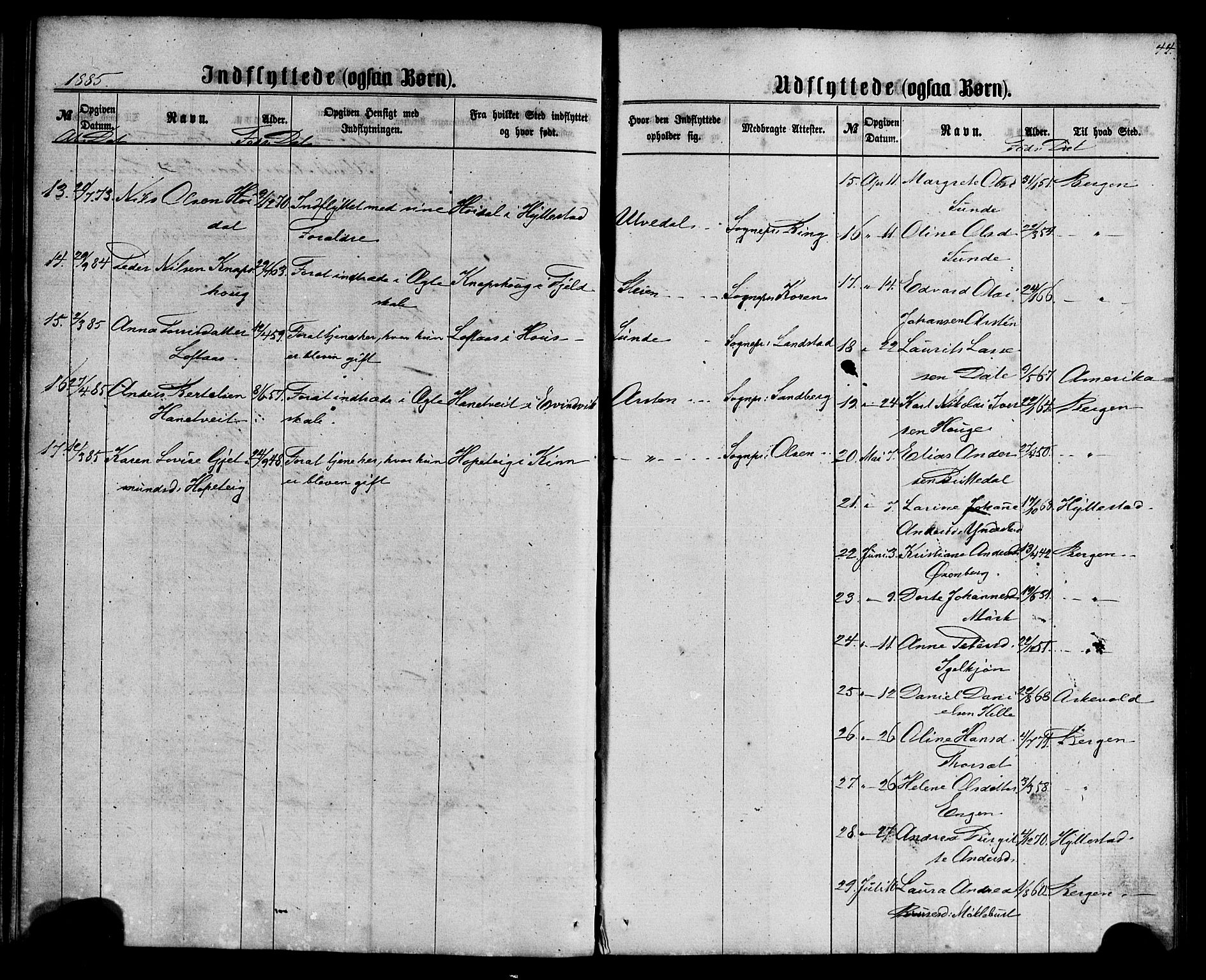 Fjaler sokneprestembete, SAB/A-79801/H/Haa/Haaa/L0010: Parish register (official) no. A 10, 1866-1886, p. 44