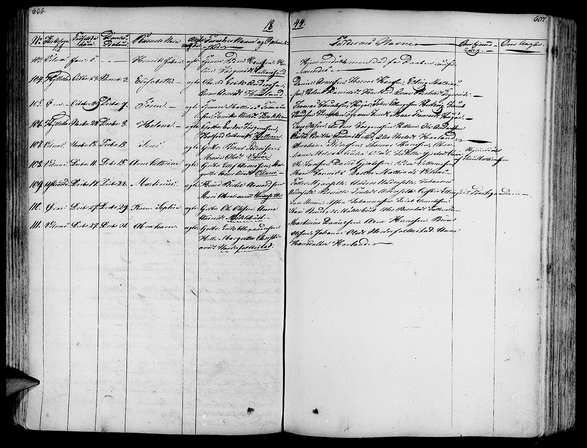 Askvoll sokneprestembete, SAB/A-79501/H/Haa/Haaa/L0010: Parish register (official) no. A 10, 1821-1844, p. 606-607