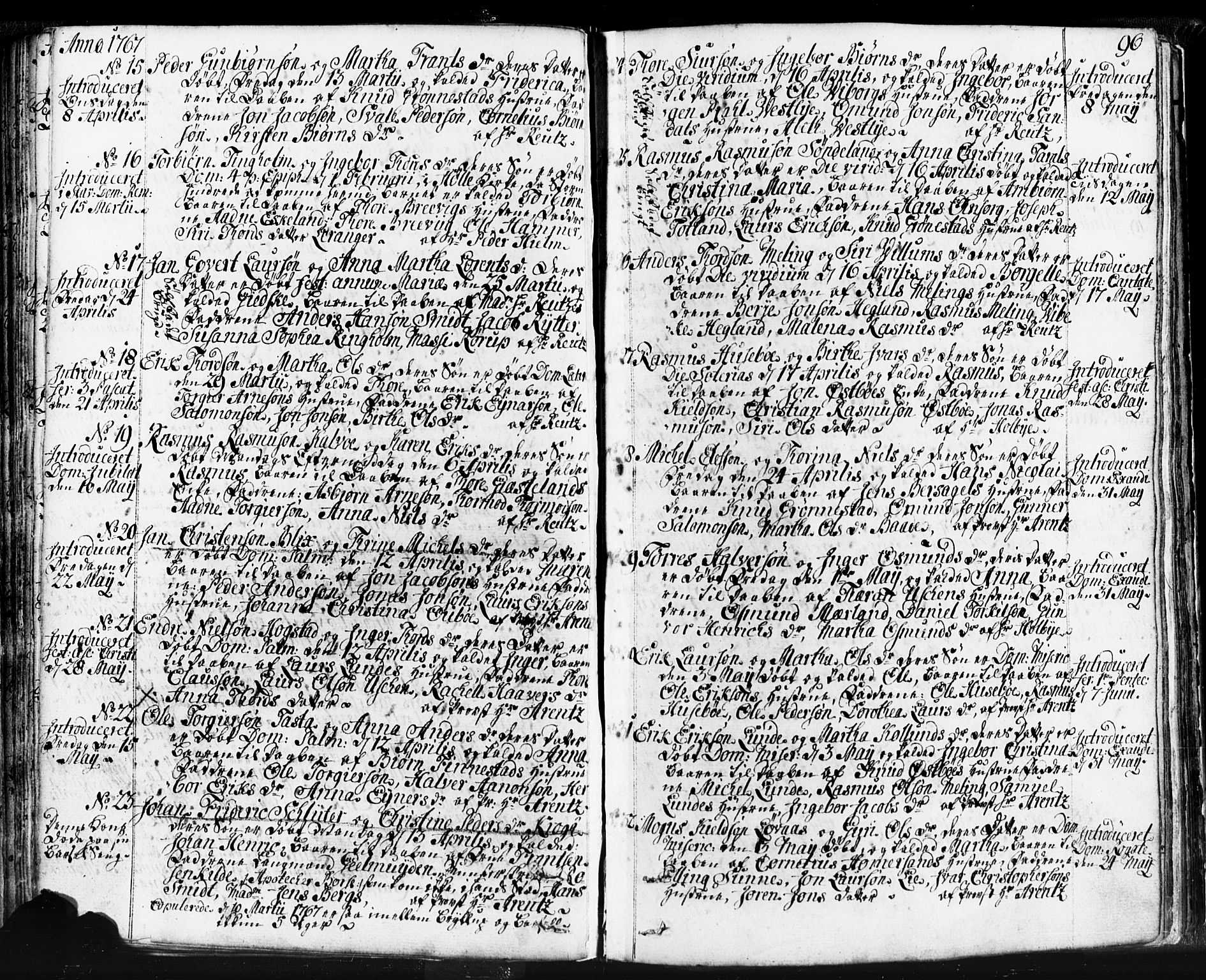 Domkirken sokneprestkontor, SAST/A-101812/001/30/30BB/L0004: Parish register (copy) no. B 4, 1752-1790, p. 96