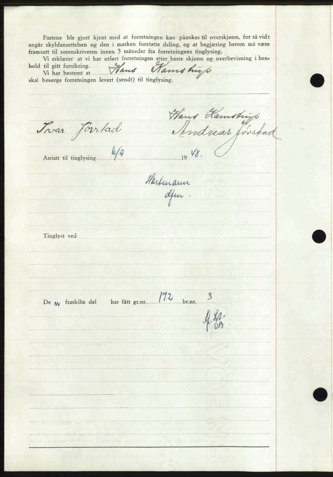 Sør-Gudbrandsdal tingrett, SAH/TING-004/H/Hb/Hbd/L0022: Mortgage book no. A22, 1948-1948, Diary no: : 2045/1948