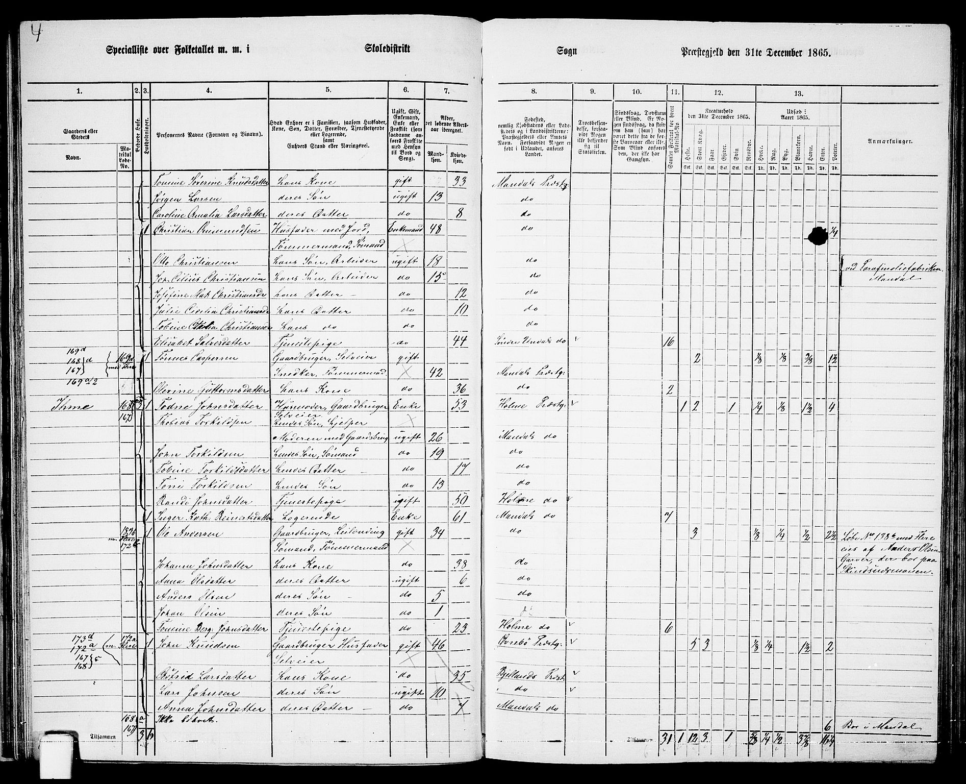 RA, 1865 census for Mandal/Halse og Harkmark, 1865, p. 48