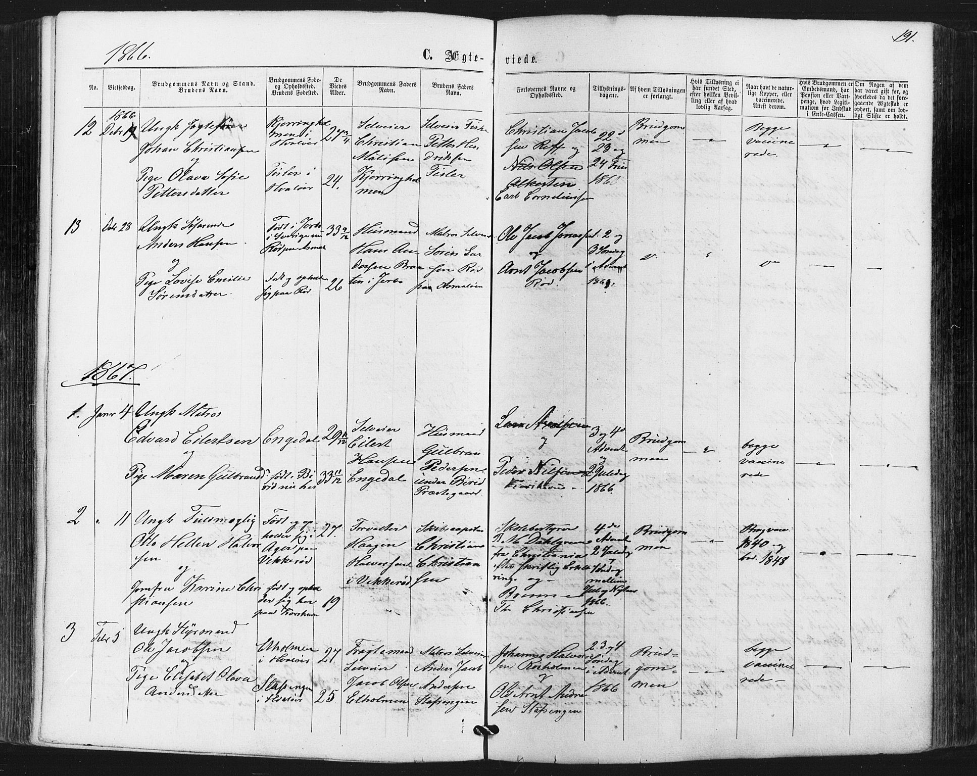 Hvaler prestekontor Kirkebøker, SAO/A-2001/F/Fa/L0007: Parish register (official) no. I 7, 1864-1878, p. 191