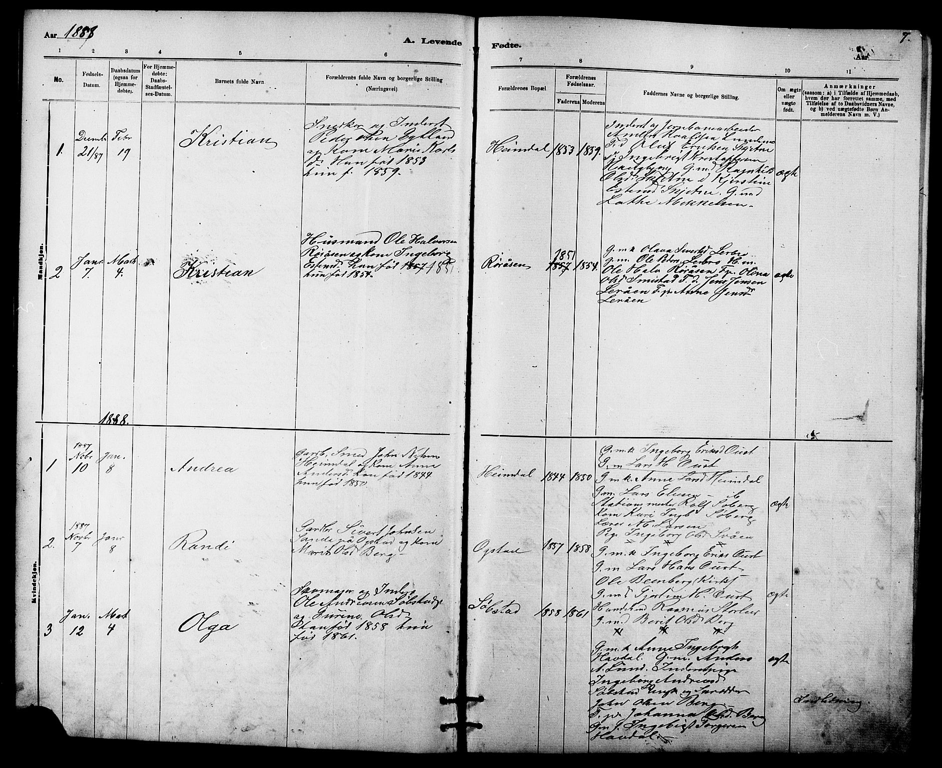 Ministerialprotokoller, klokkerbøker og fødselsregistre - Sør-Trøndelag, SAT/A-1456/613/L0395: Parish register (copy) no. 613C03, 1887-1909, p. 7