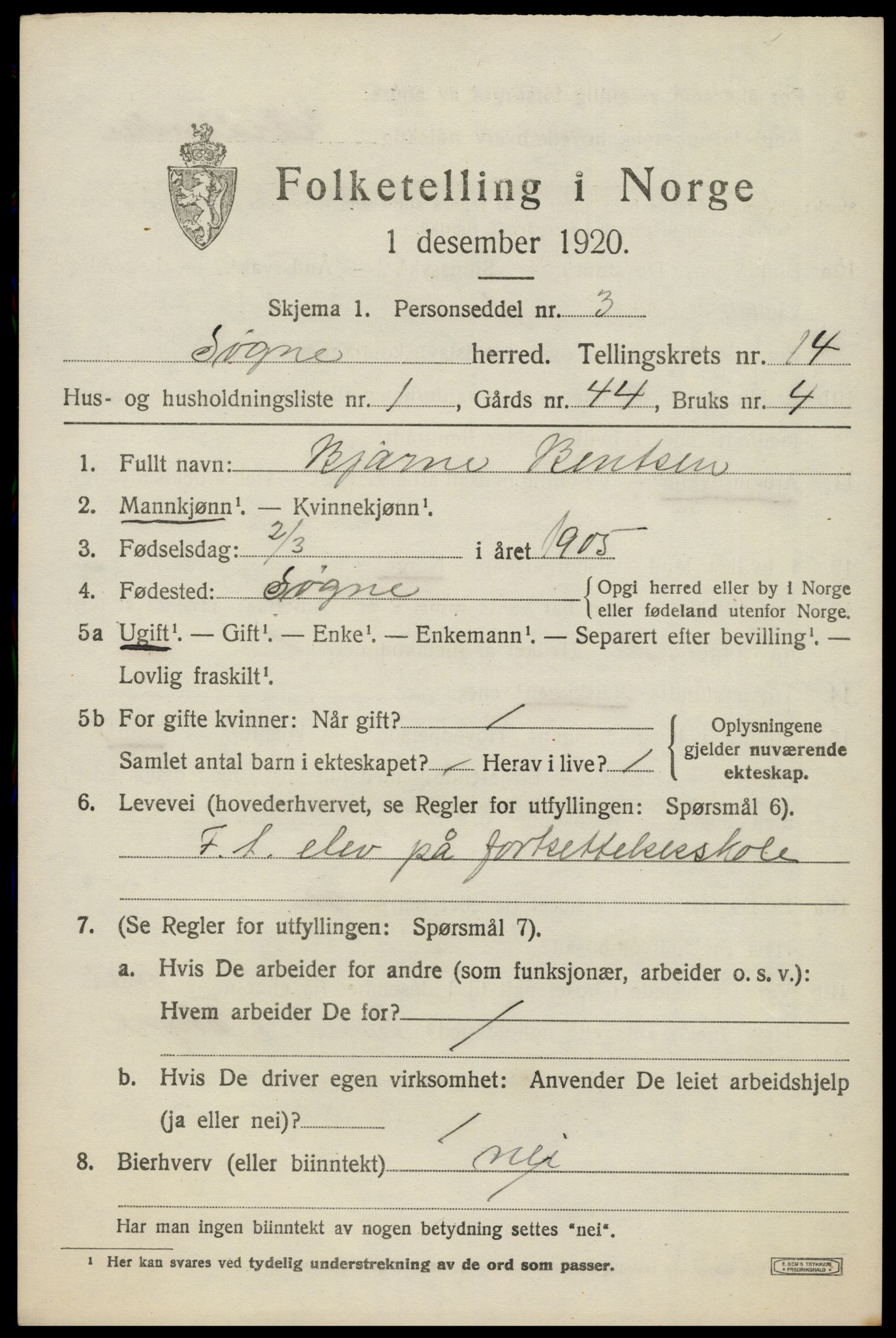 SAK, 1920 census for Søgne, 1920, p. 6753