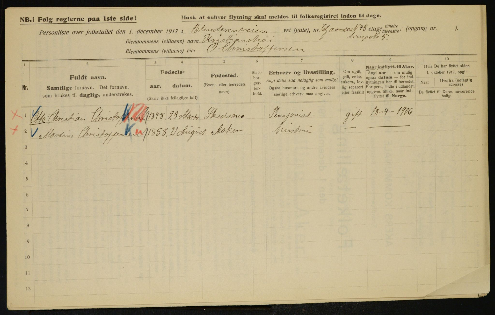 OBA, Municipal Census 1917 for Aker, 1917, p. 10387