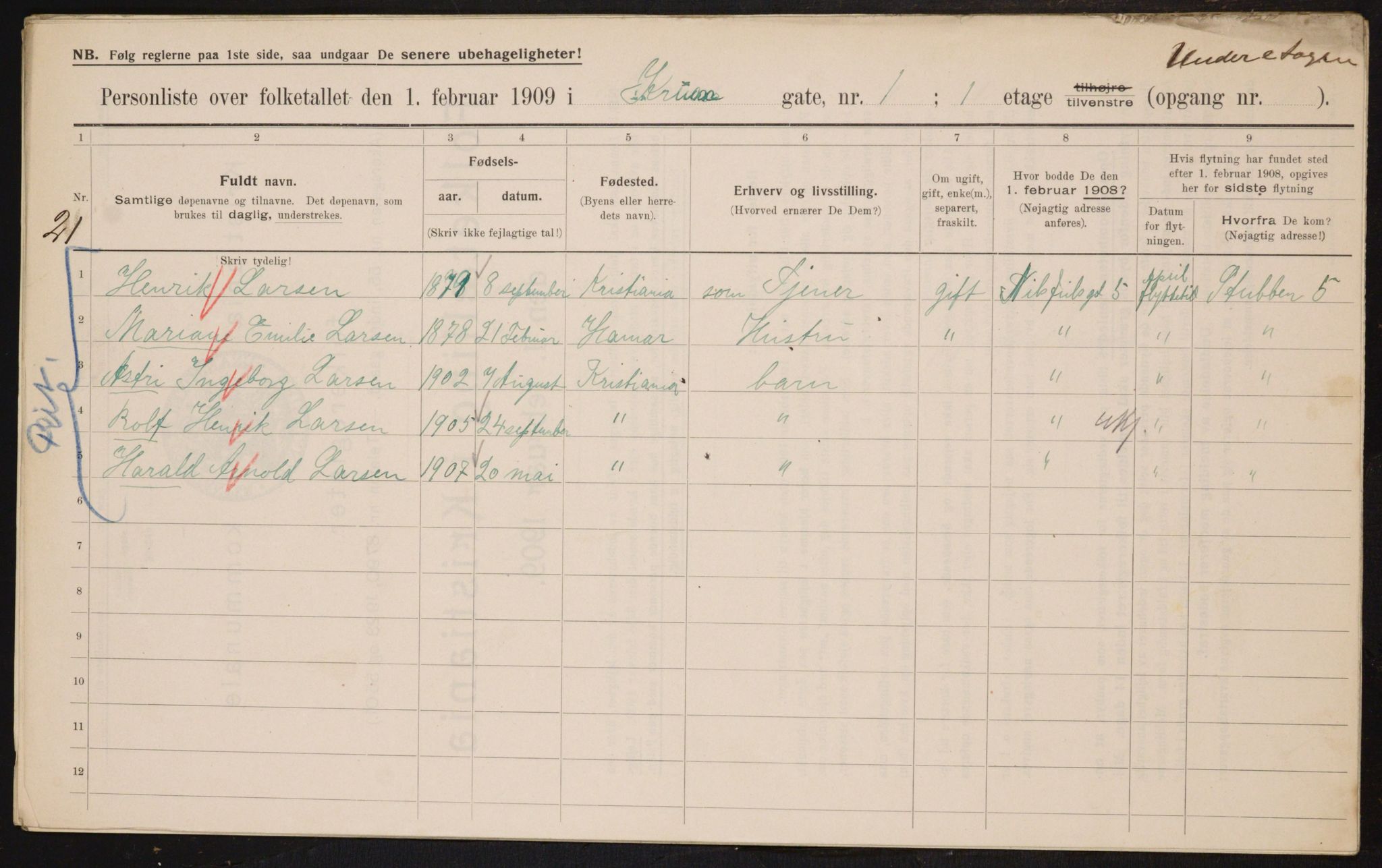 OBA, Municipal Census 1909 for Kristiania, 1909, p. 50194