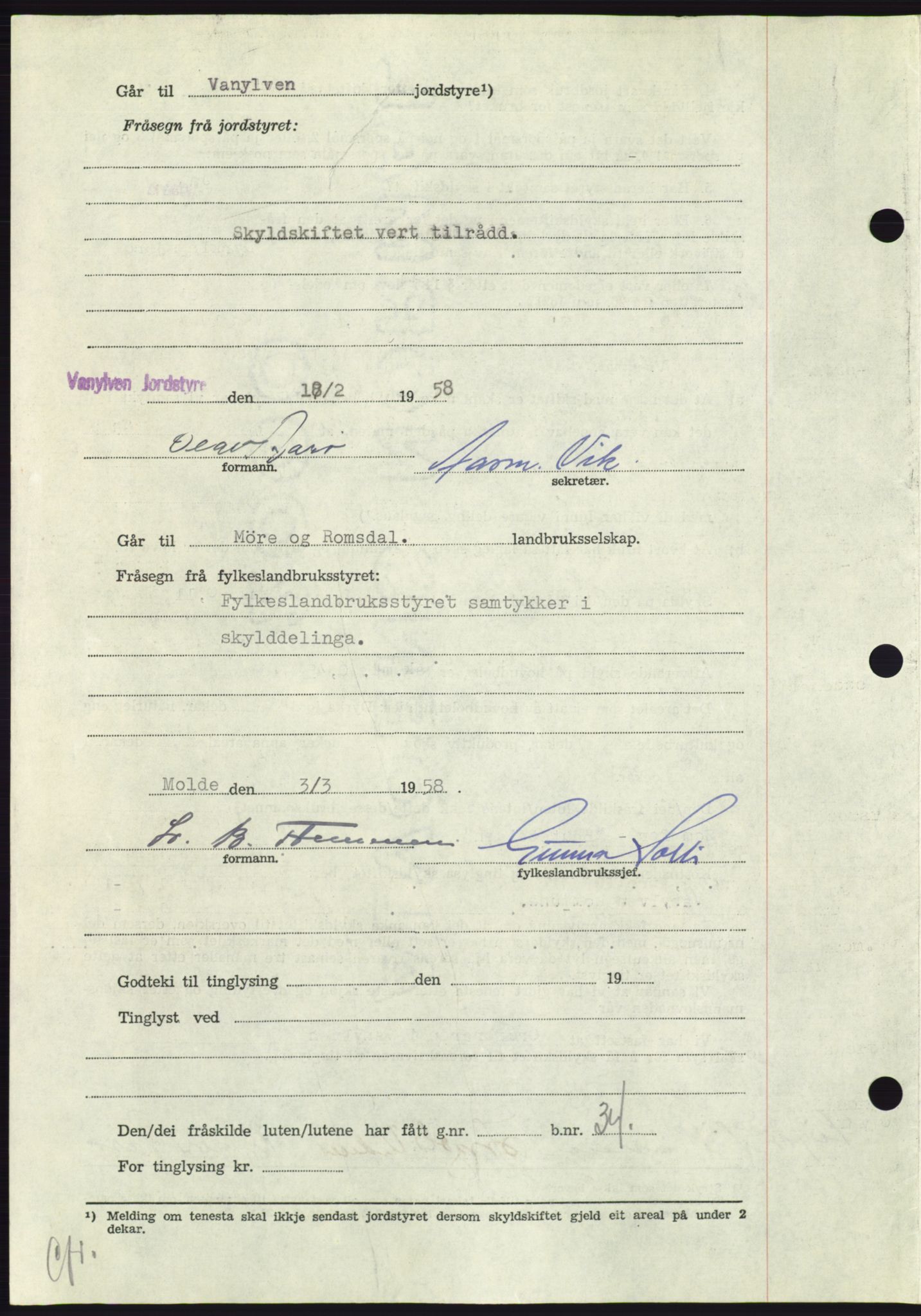 Søre Sunnmøre sorenskriveri, AV/SAT-A-4122/1/2/2C/L0110: Mortgage book no. 36A, 1958-1958, Diary no: : 2027/1958