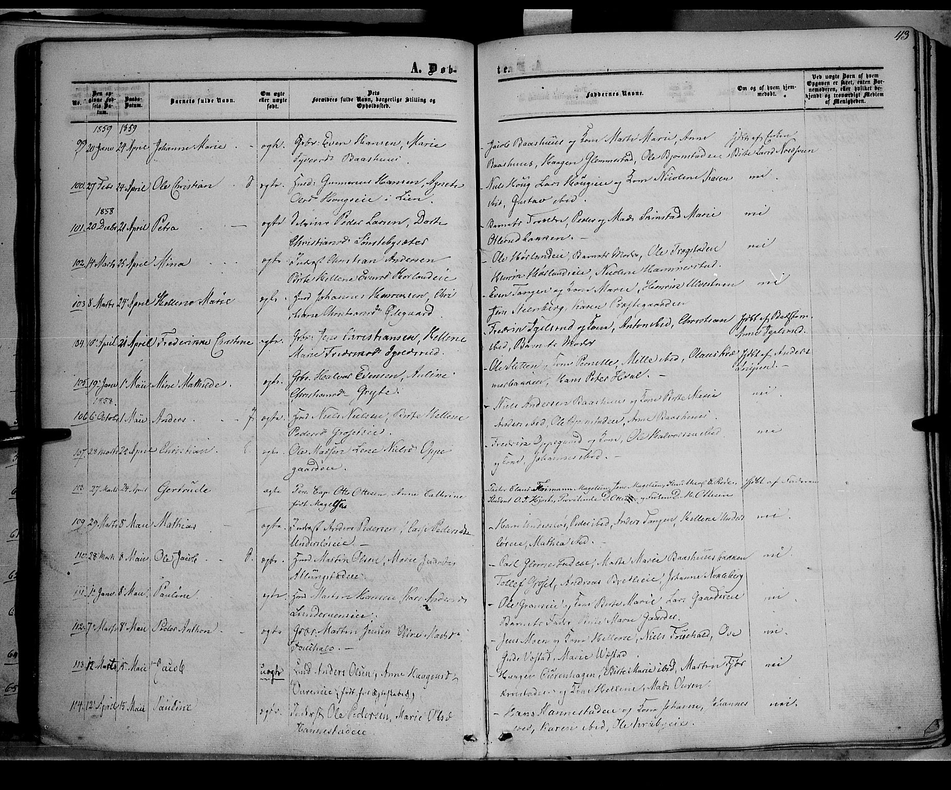 Østre Toten prestekontor, AV/SAH-PREST-104/H/Ha/Haa/L0004: Parish register (official) no. 4, 1857-1865, p. 43