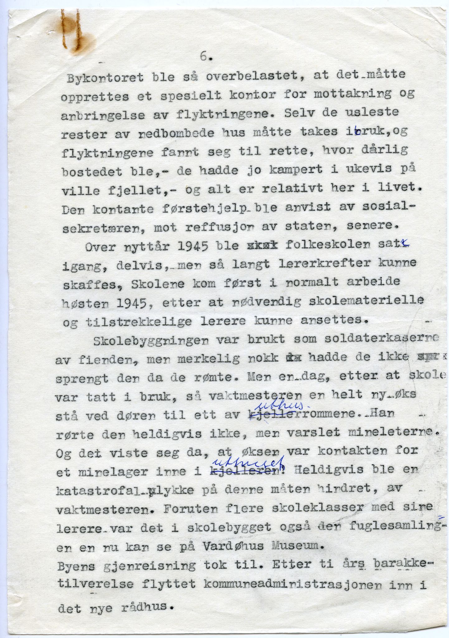 Vilfred Dybos, FMFB/A-1111/F/L0002/0017: Leserinnlegg og manuskripter / Maskinskrevne avisinnlegg: Vardø by etter fiendes flukt høsten 1944