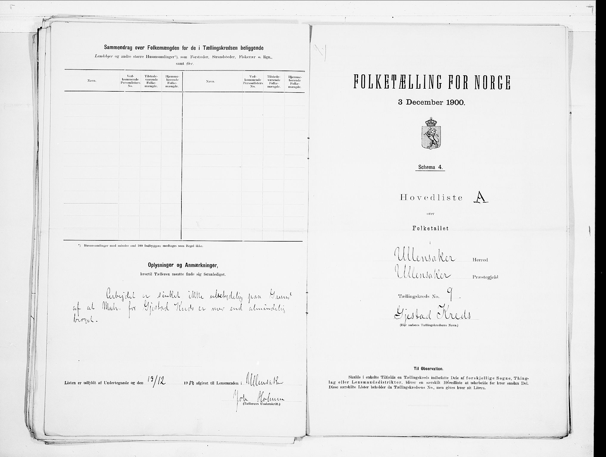 SAO, 1900 census for Ullensaker, 1900, p. 22