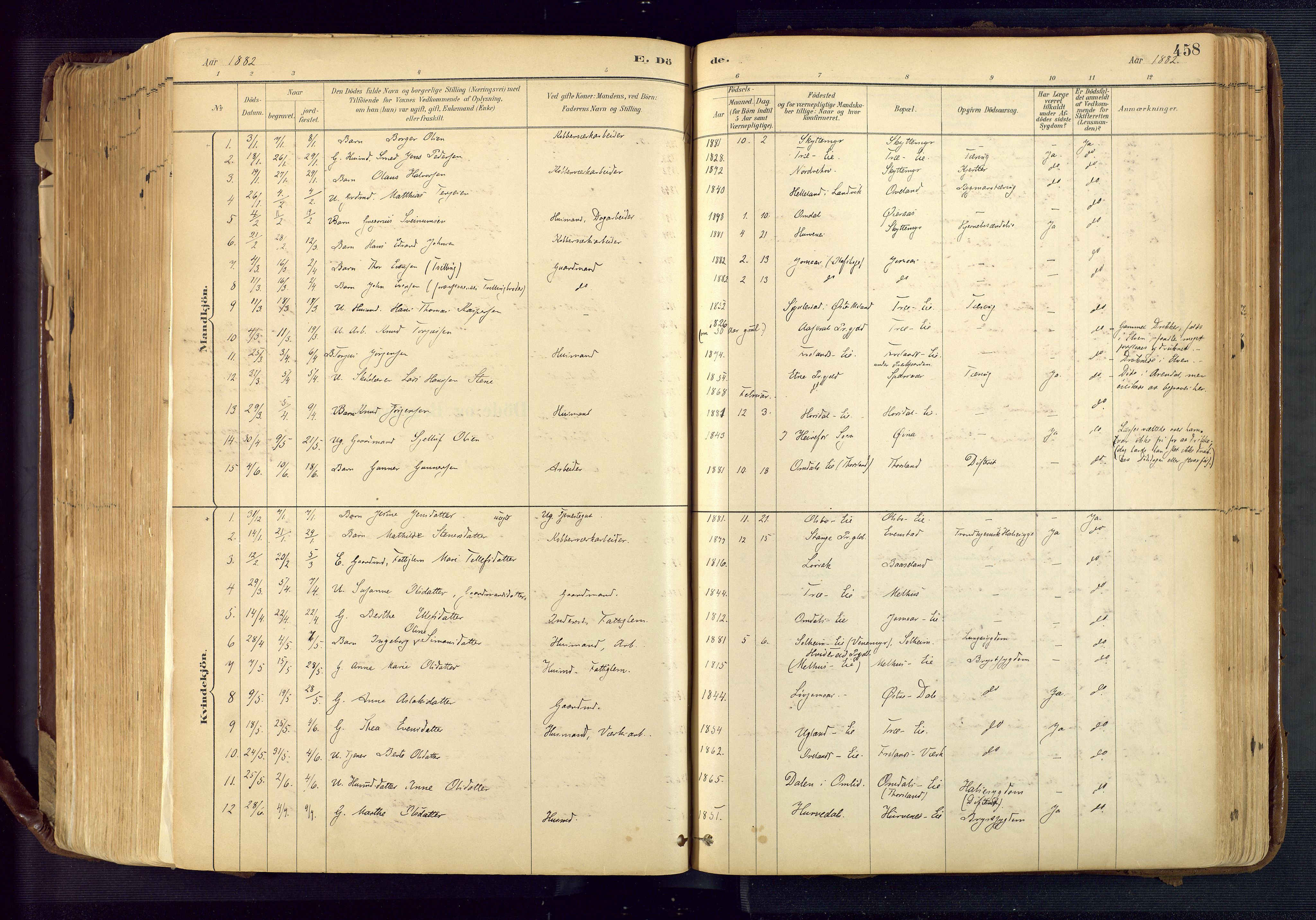 Froland sokneprestkontor, SAK/1111-0013/F/Fa/L0005: Parish register (official) no. A 5, 1882-1921, p. 458