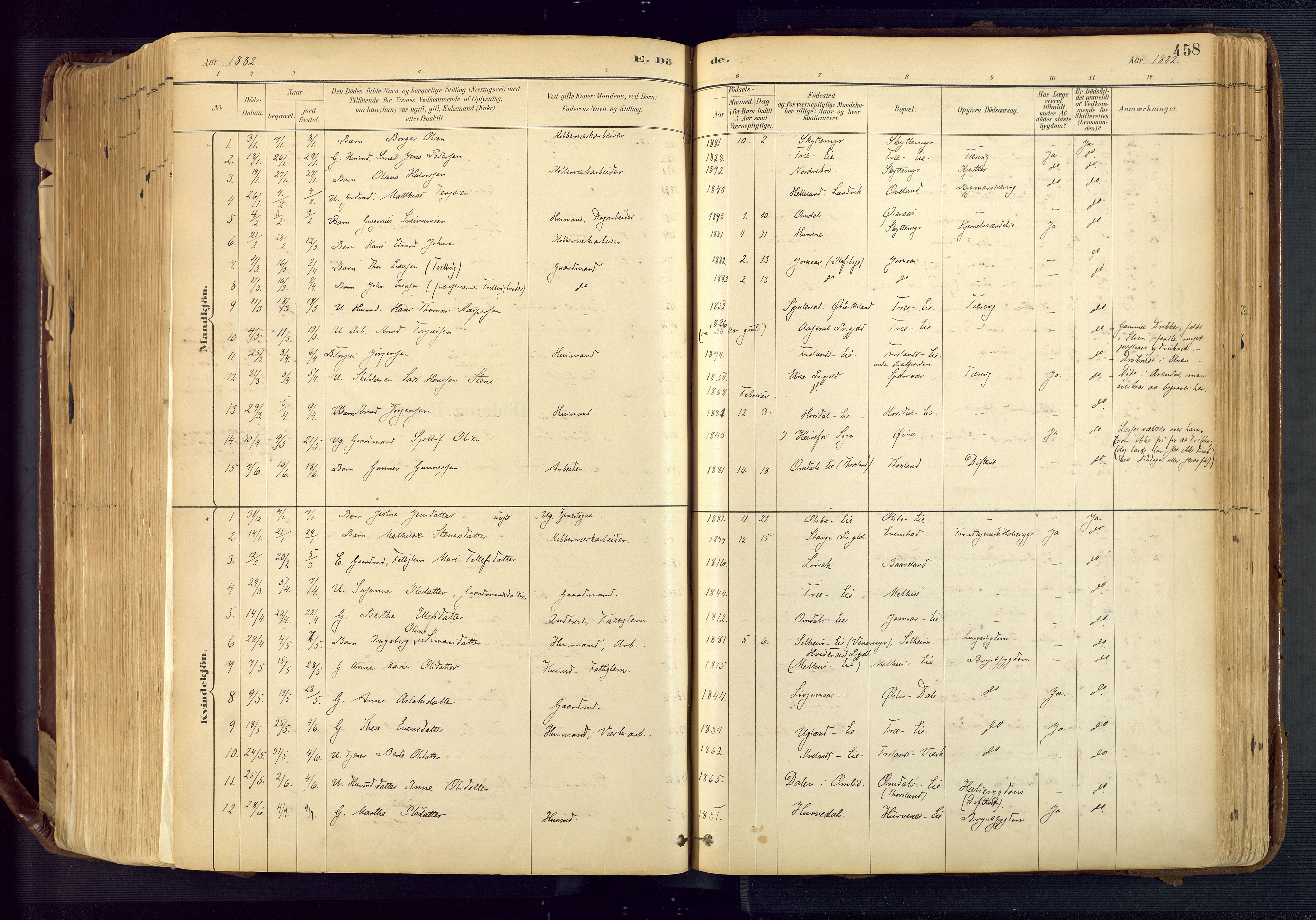 Froland sokneprestkontor, AV/SAK-1111-0013/F/Fa/L0005: Parish register (official) no. A 5, 1882-1921, p. 458