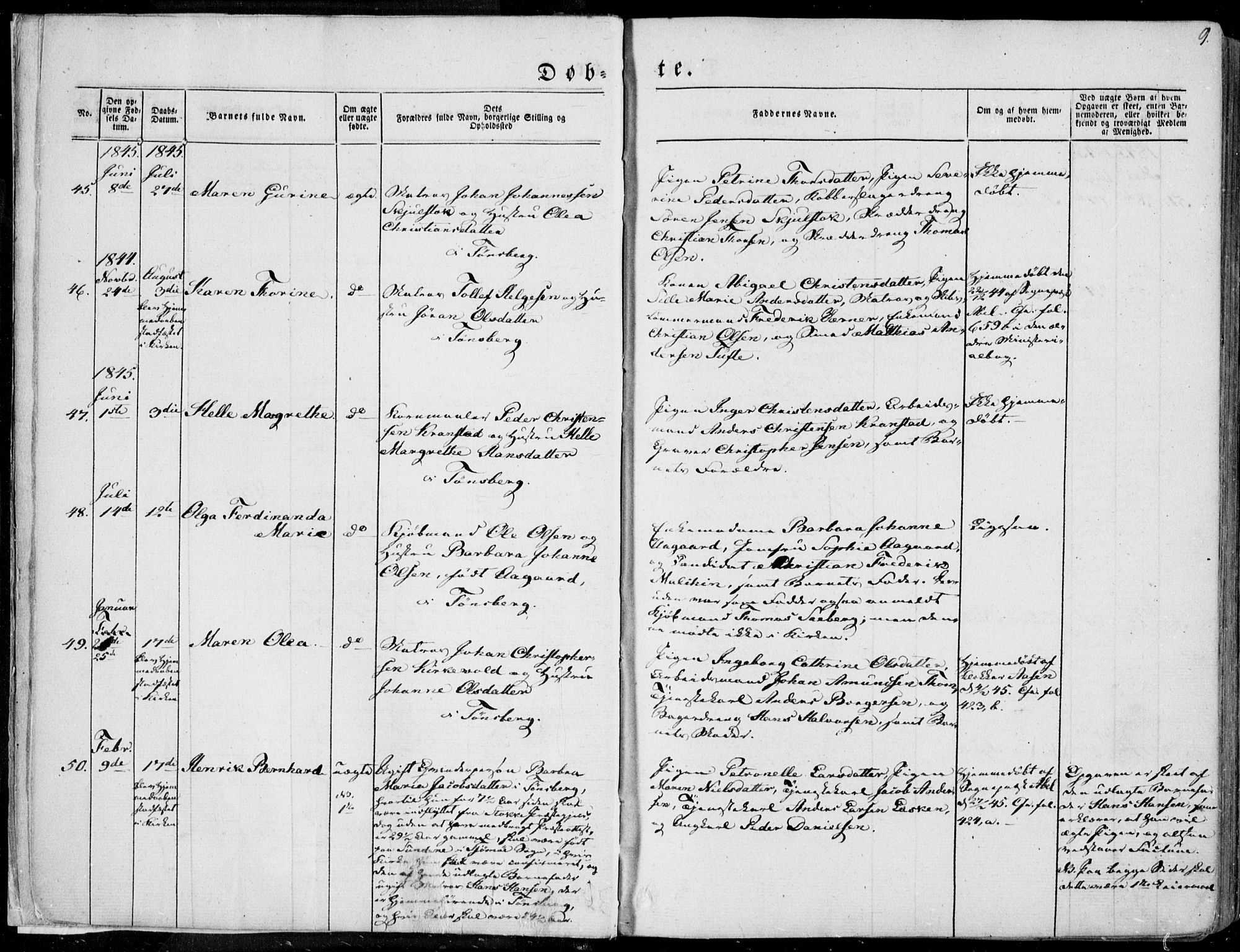 Tønsberg kirkebøker, AV/SAKO-A-330/F/Fa/L0007: Parish register (official) no. I 7, 1845-1854, p. 9