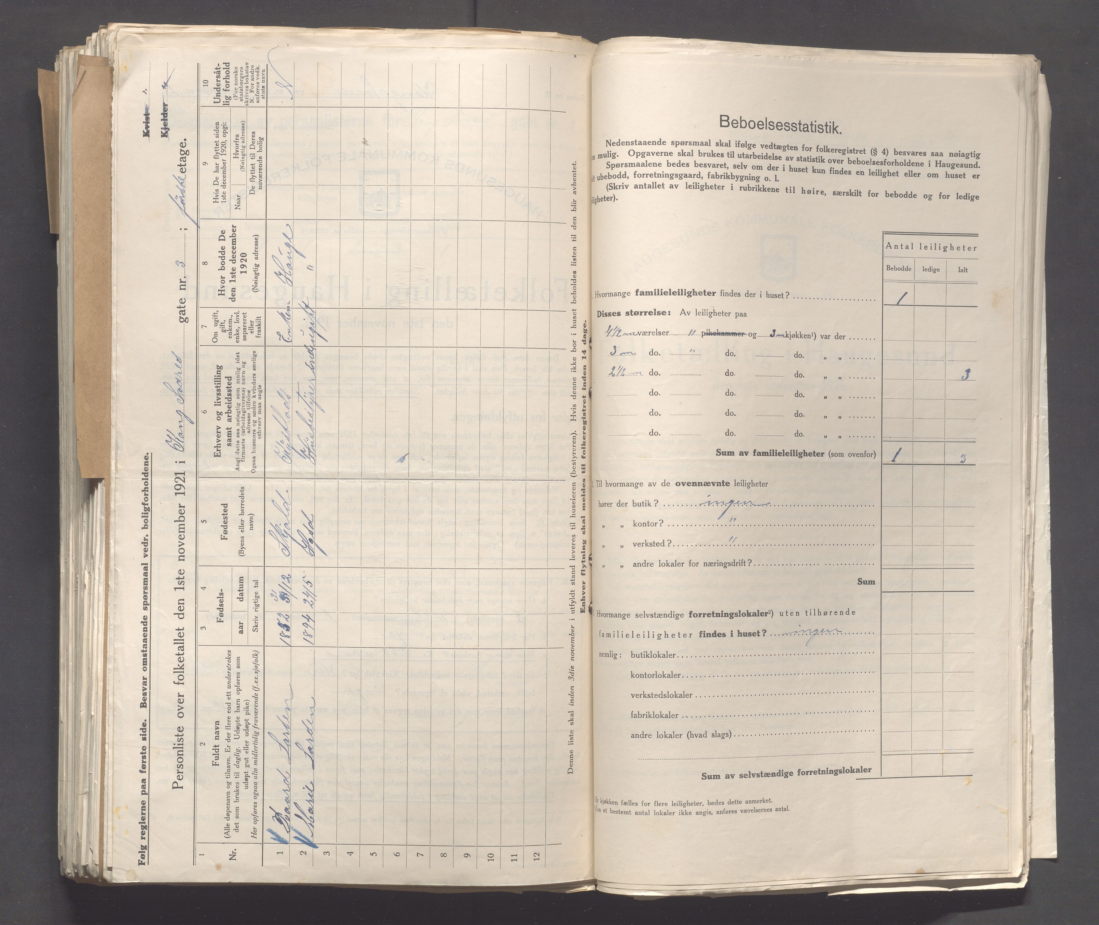 IKAR, Local census 1.11.1921 for Haugesund, 1921, p. 2965