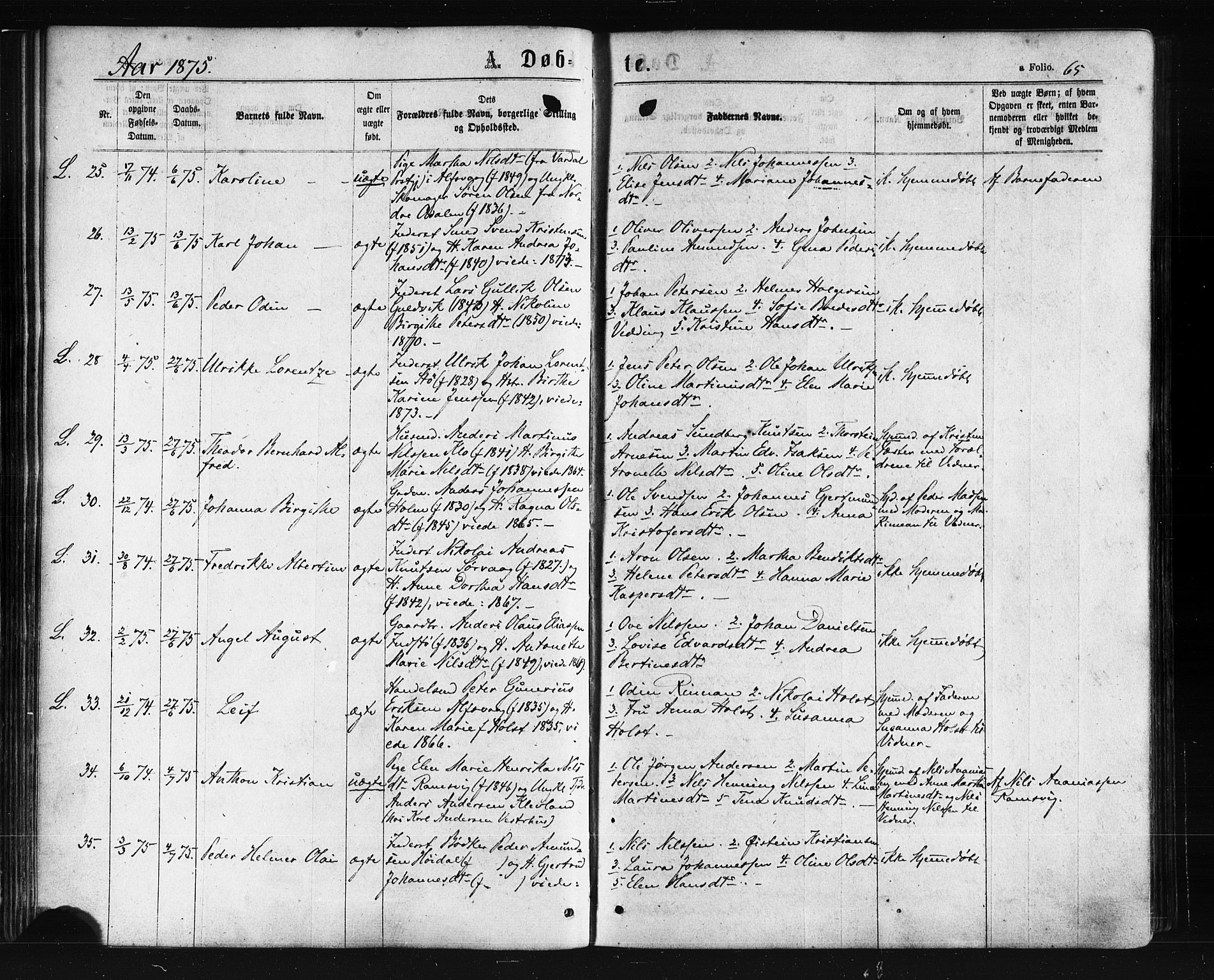 Ministerialprotokoller, klokkerbøker og fødselsregistre - Nordland, AV/SAT-A-1459/893/L1334: Parish register (official) no. 893A07, 1867-1877, p. 65