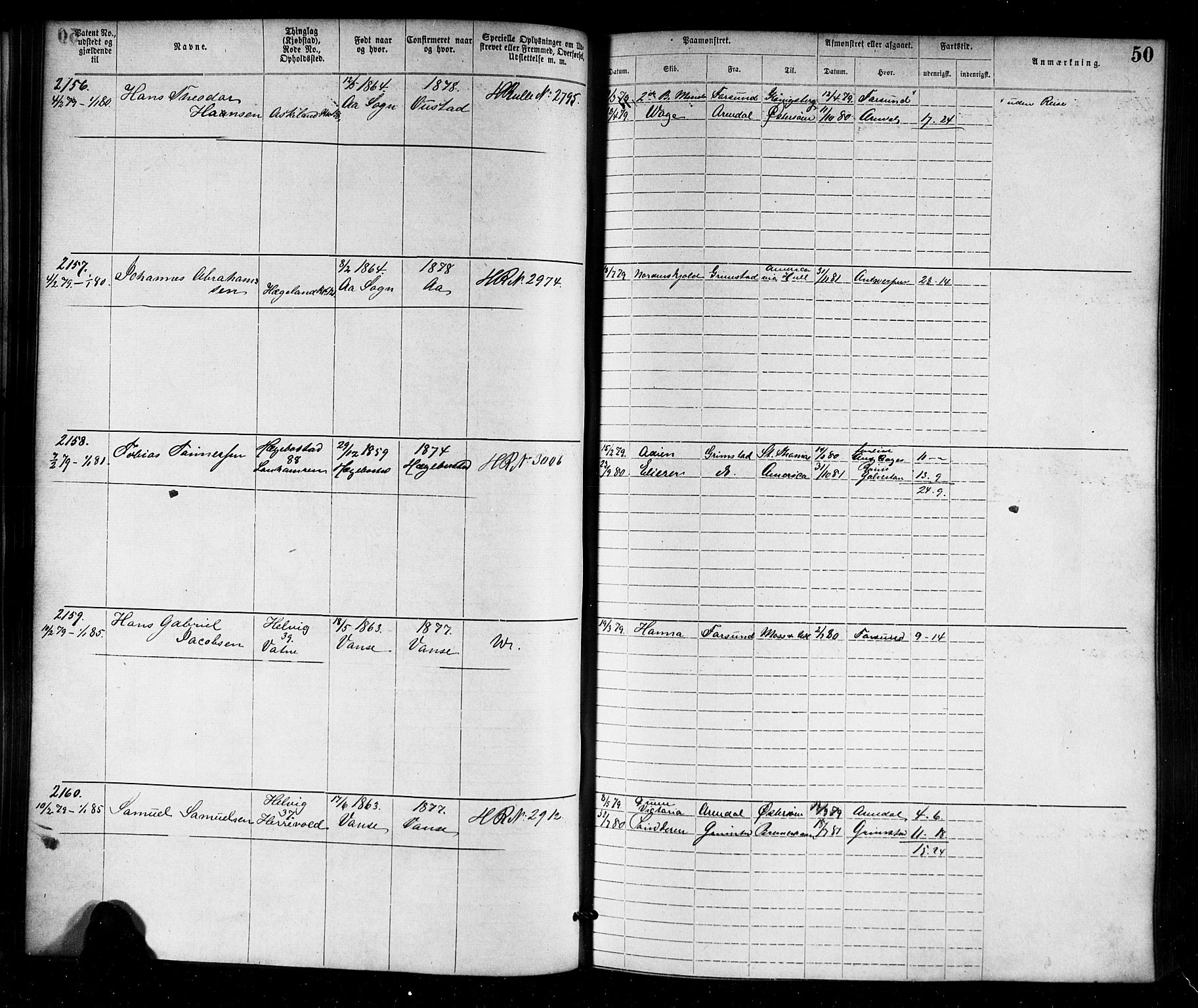 Farsund mønstringskrets, SAK/2031-0017/F/Fa/L0006: Annotasjonsrulle nr 1911-3805 med register, Z-3, 1877-1894, p. 77