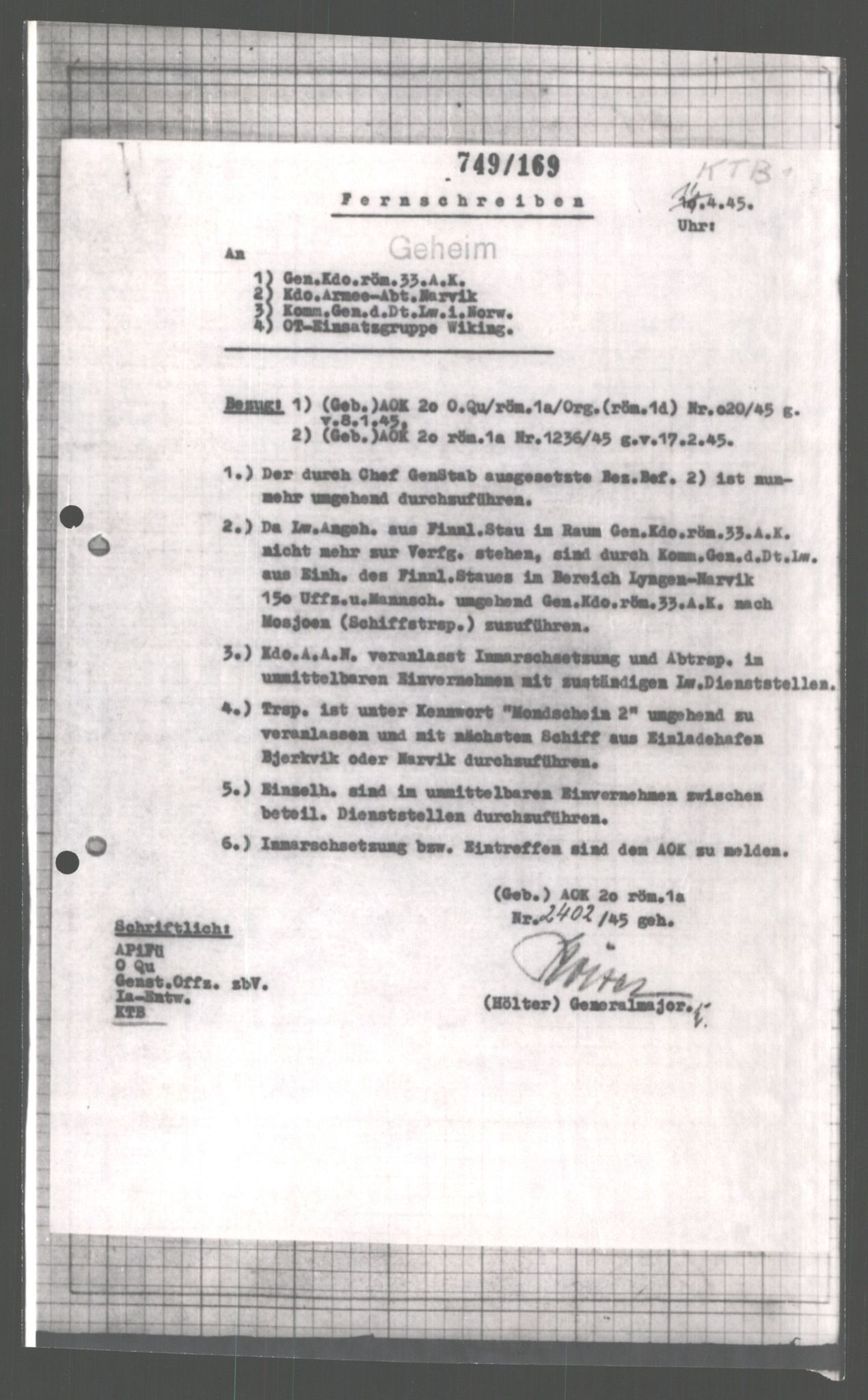 Forsvarets Overkommando. 2 kontor. Arkiv 11.4. Spredte tyske arkivsaker, AV/RA-RAFA-7031/D/Dar/Dara/L0004: Krigsdagbøker for 20. Gebirgs-Armee-Oberkommando (AOK 20), 1945, p. 513