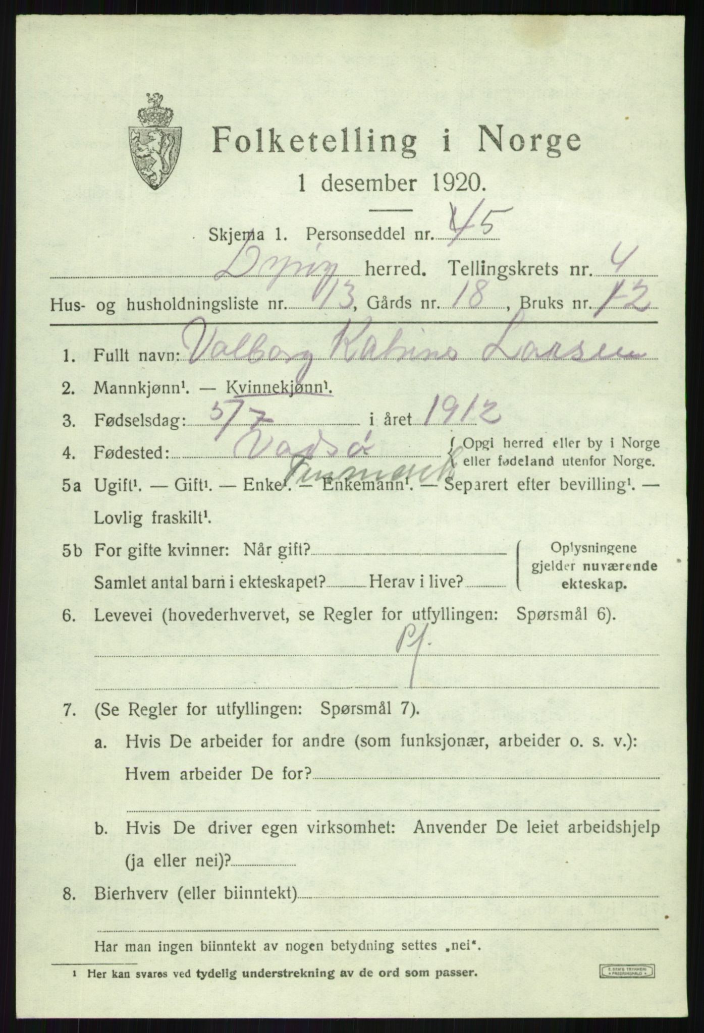 SATØ, 1920 census for Dyrøy, 1920, p. 2319