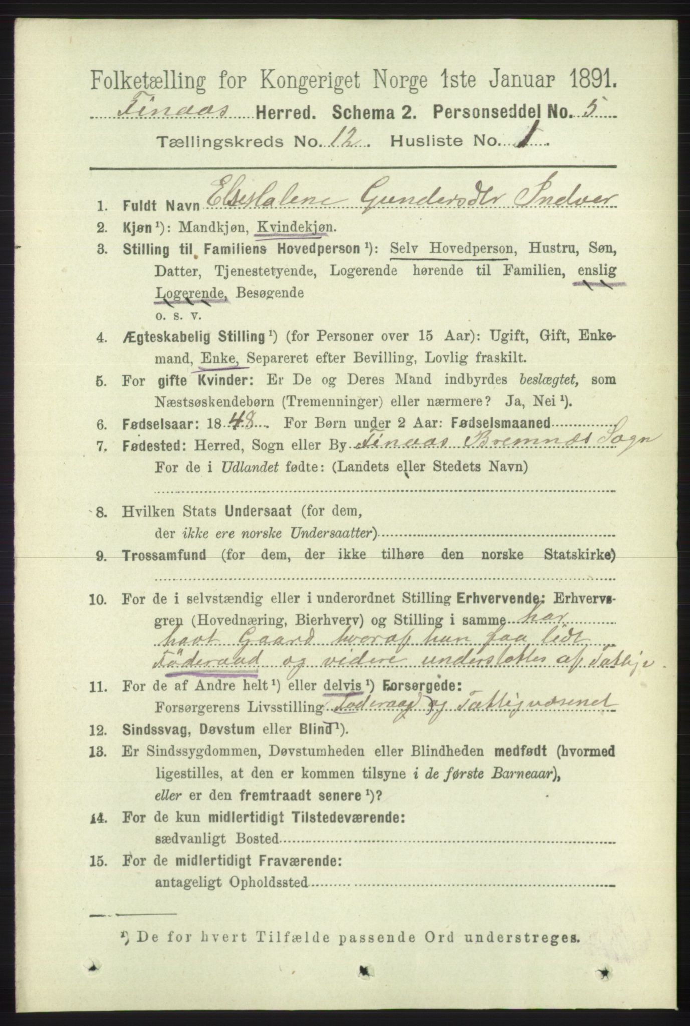 RA, 1891 census for 1218 Finnås, 1891, p. 5296