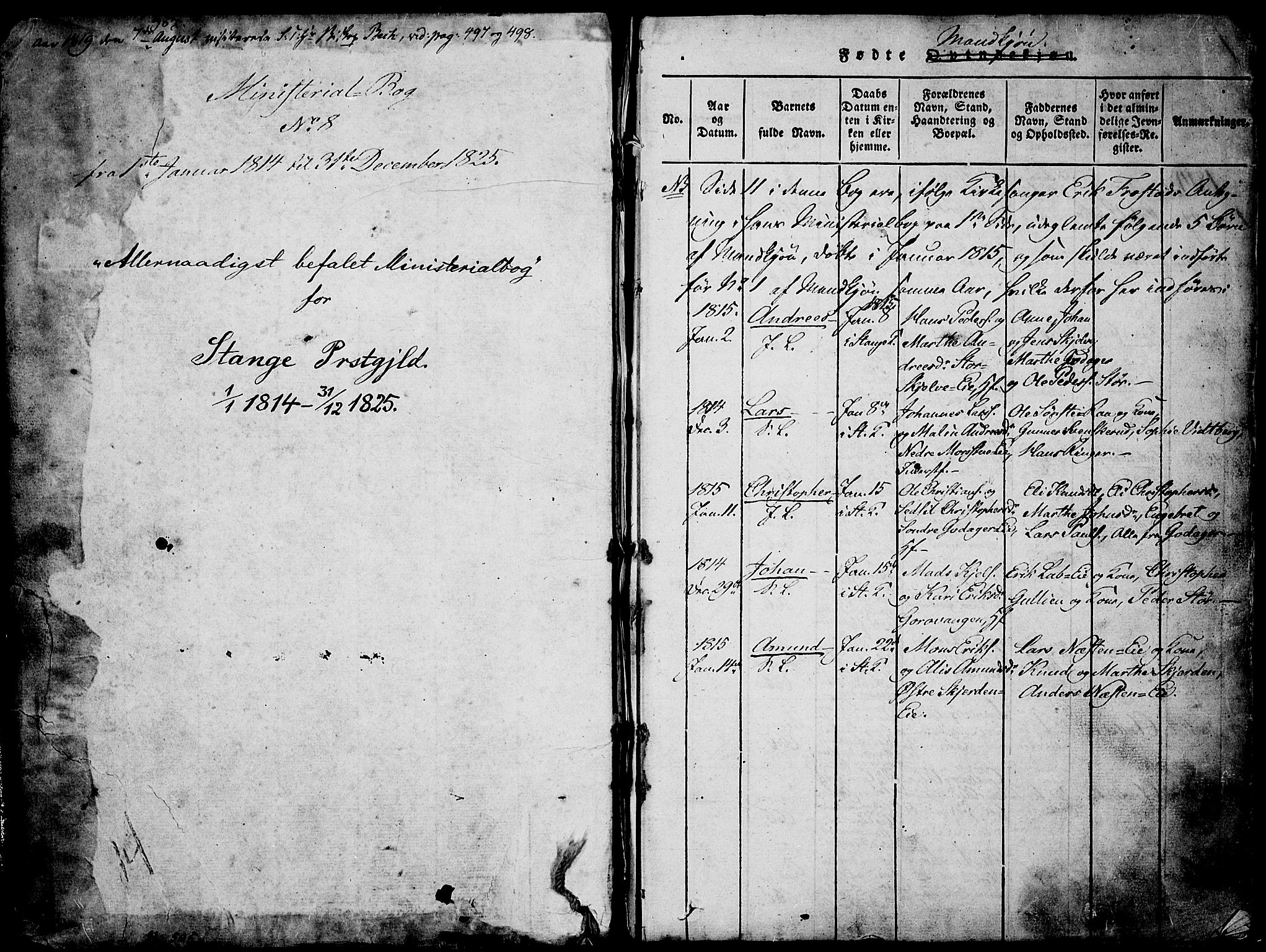 Stange prestekontor, SAH/PREST-002/K/L0008: Parish register (official) no. 8, 1814-1825