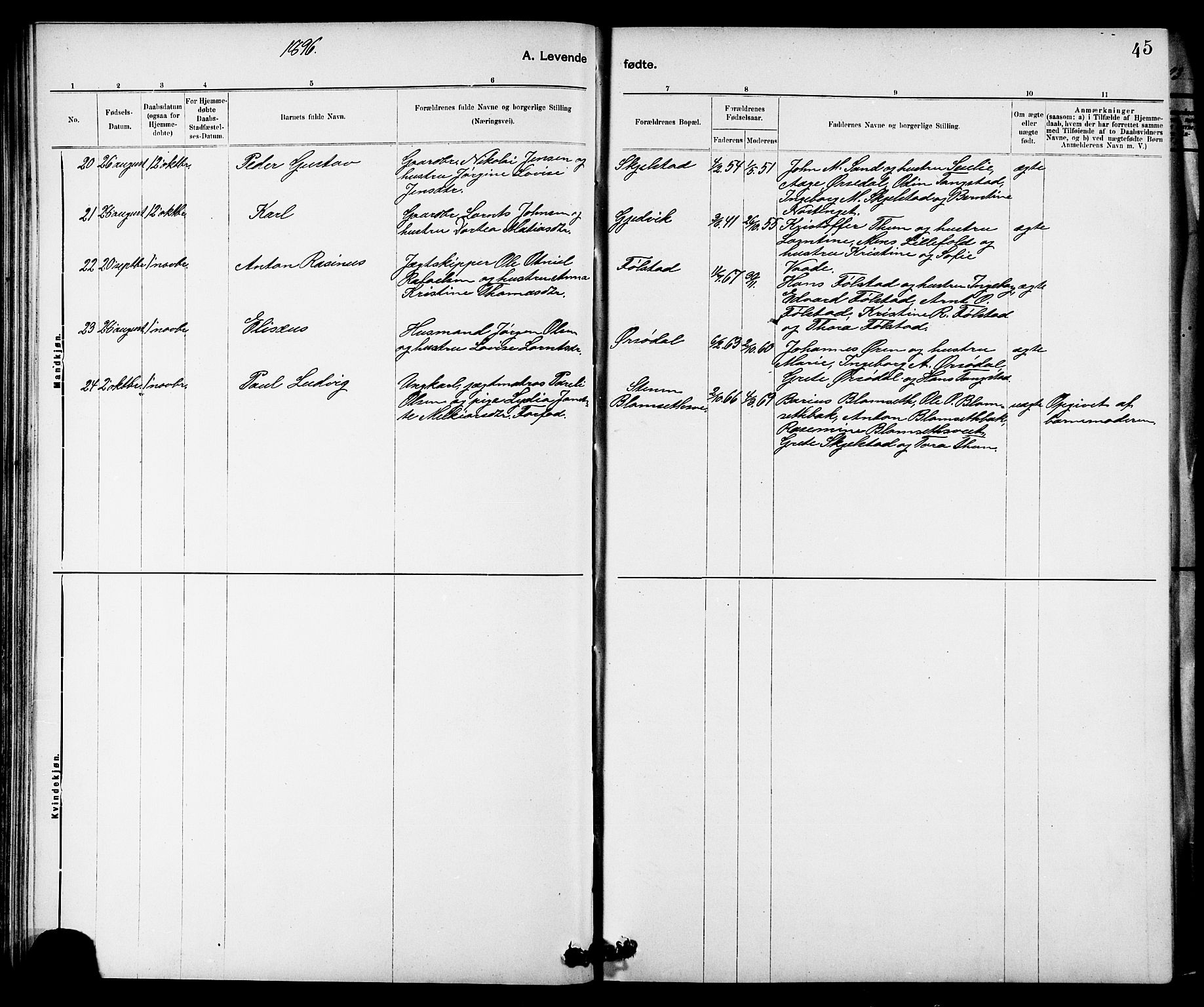 Ministerialprotokoller, klokkerbøker og fødselsregistre - Nord-Trøndelag, SAT/A-1458/744/L0423: Parish register (copy) no. 744C02, 1886-1905, p. 45