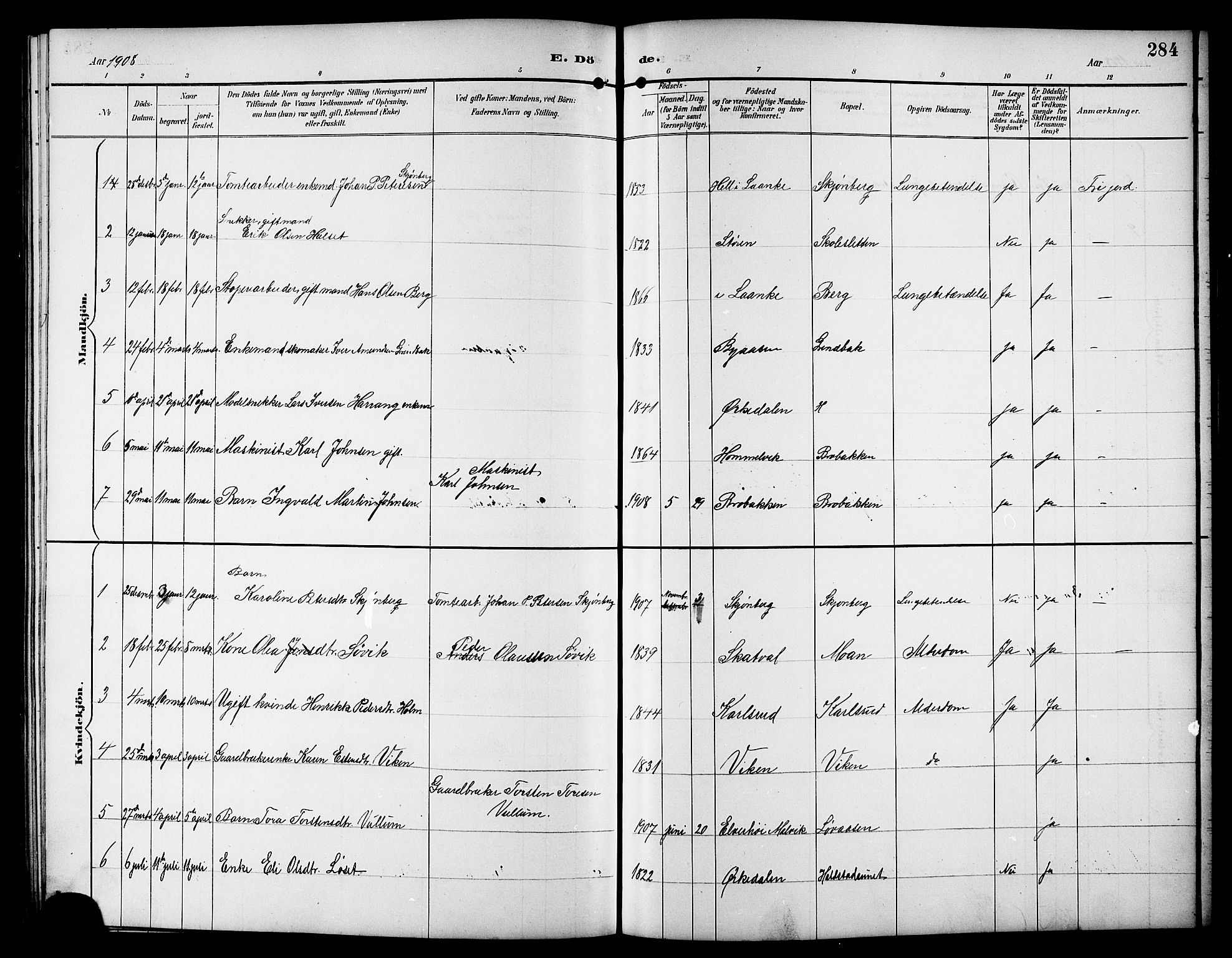 Ministerialprotokoller, klokkerbøker og fødselsregistre - Sør-Trøndelag, AV/SAT-A-1456/617/L0431: Parish register (copy) no. 617C01, 1889-1910, p. 284