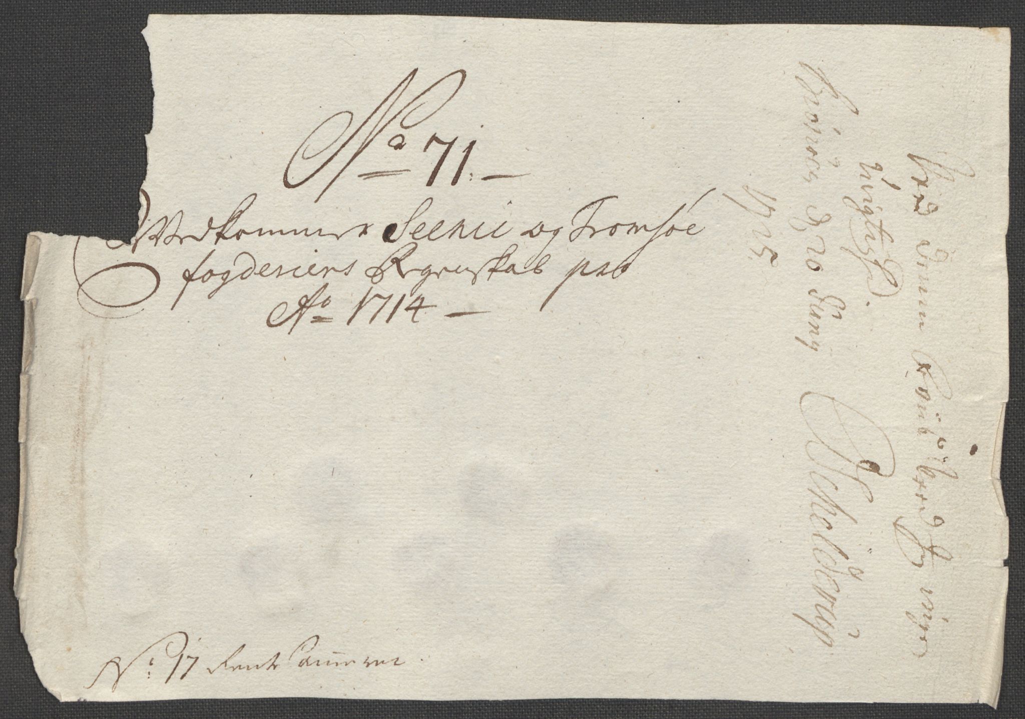 Rentekammeret inntil 1814, Reviderte regnskaper, Fogderegnskap, AV/RA-EA-4092/R68/L4760: Fogderegnskap Senja og Troms, 1714, p. 330