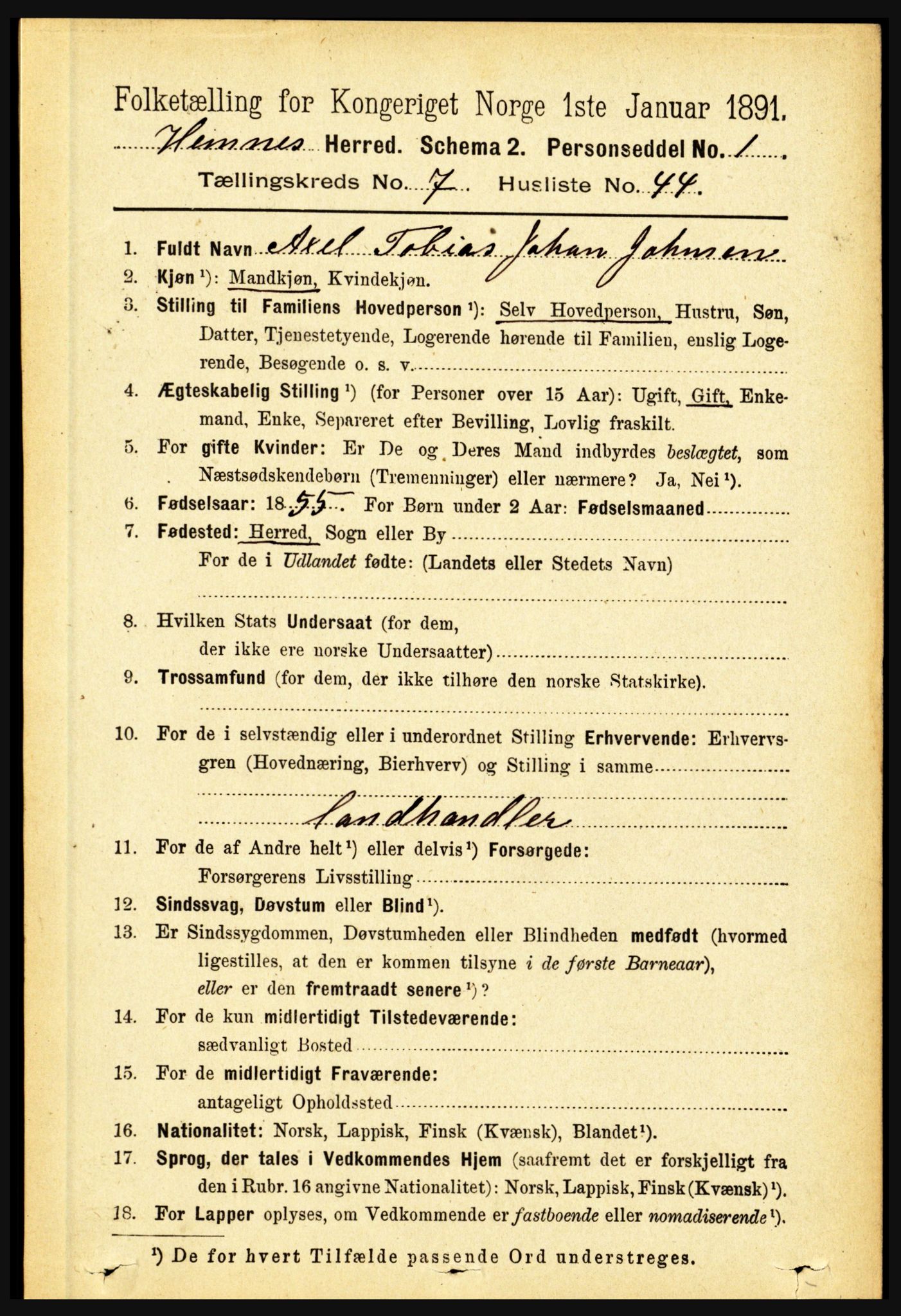 RA, 1891 census for 1832 Hemnes, 1891, p. 3525