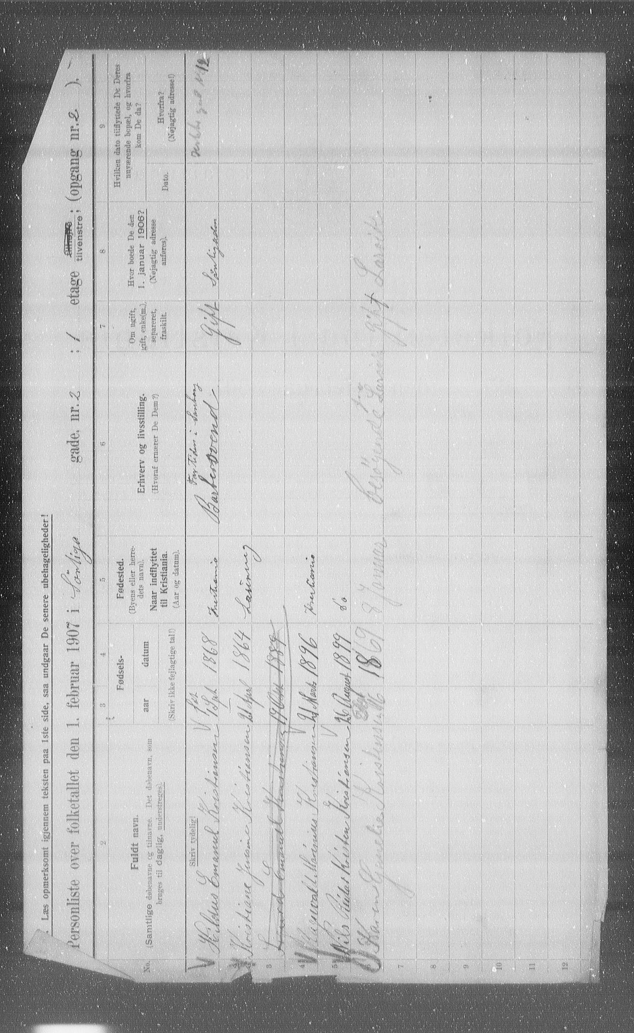 OBA, Municipal Census 1907 for Kristiania, 1907, p. 54156