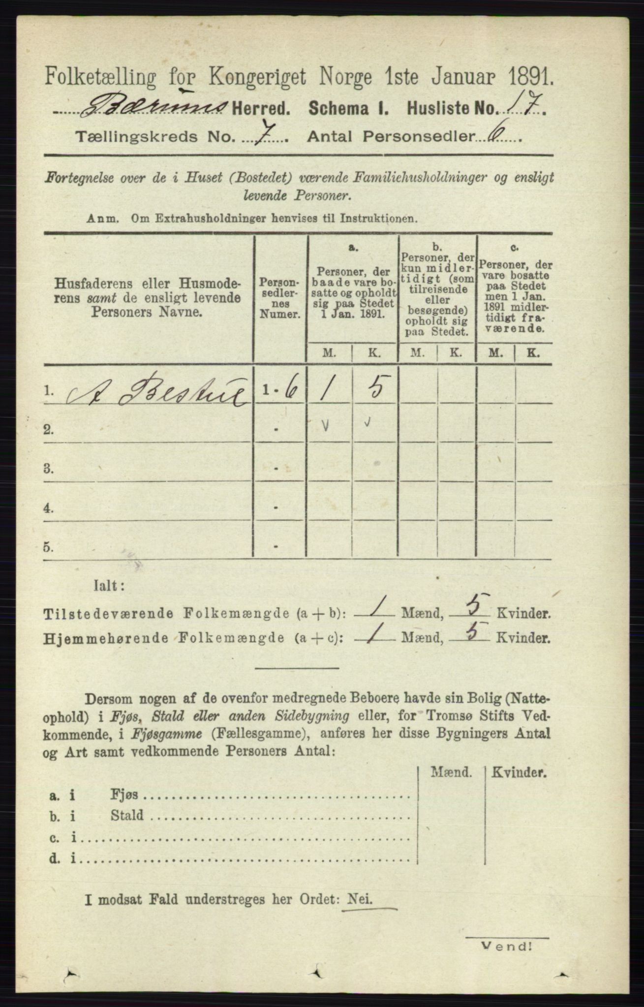 RA, 1891 census for 0219 Bærum, 1891, p. 4054