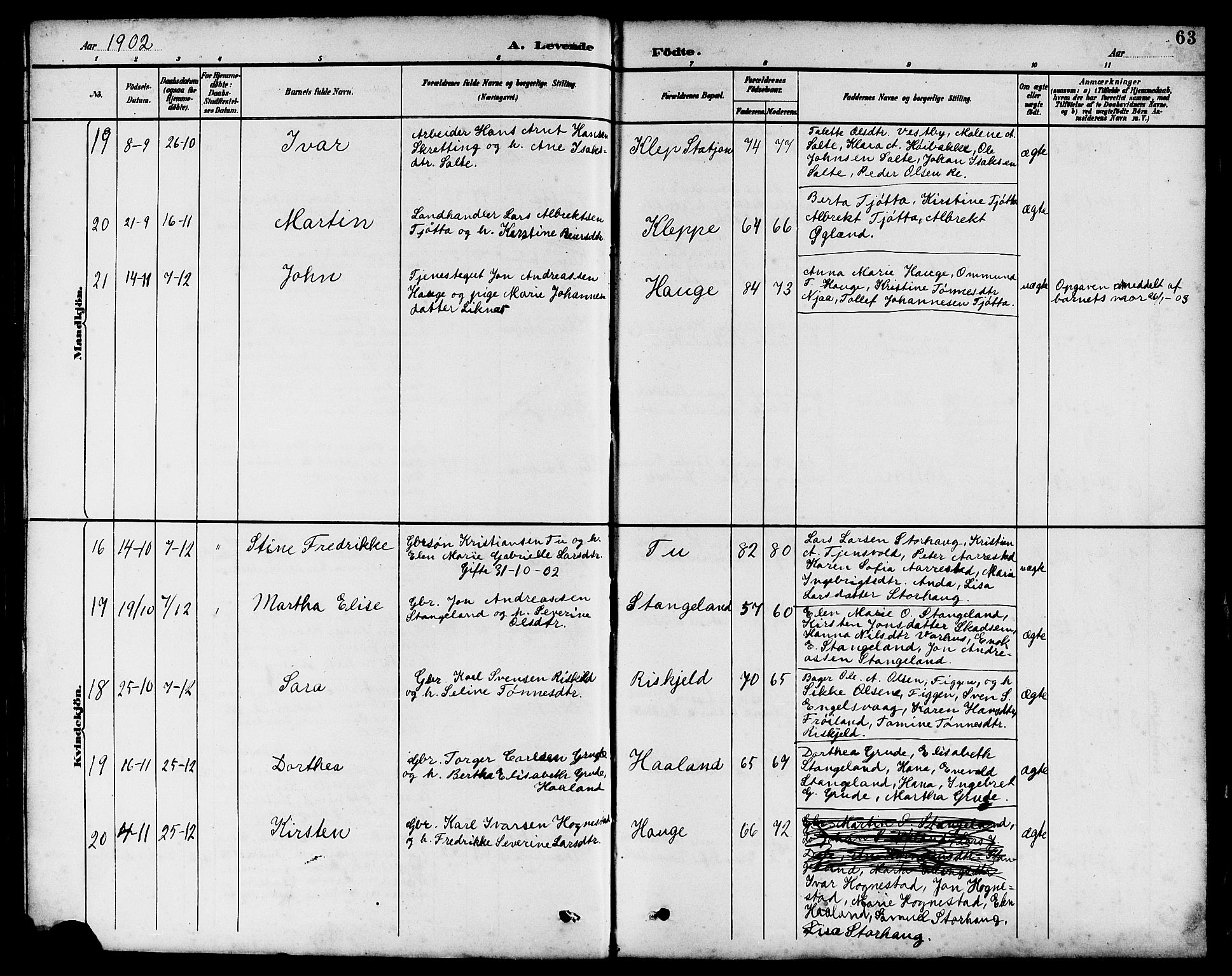 Klepp sokneprestkontor, SAST/A-101803/001/3/30BB/L0004: Parish register (copy) no. B 4, 1889-1914, p. 63