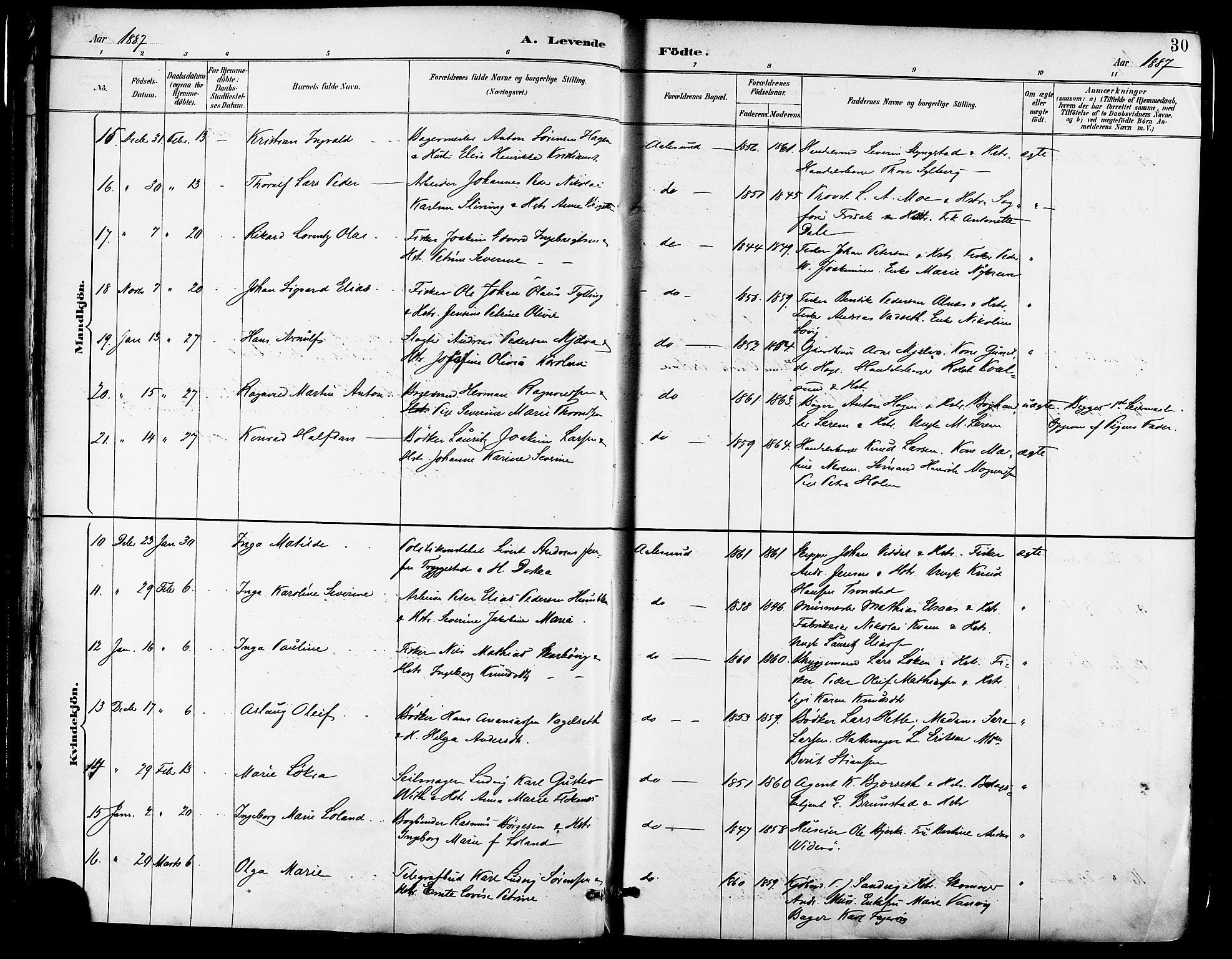 Ministerialprotokoller, klokkerbøker og fødselsregistre - Møre og Romsdal, AV/SAT-A-1454/529/L0455: Parish register (official) no. 529A05, 1885-1893, p. 30