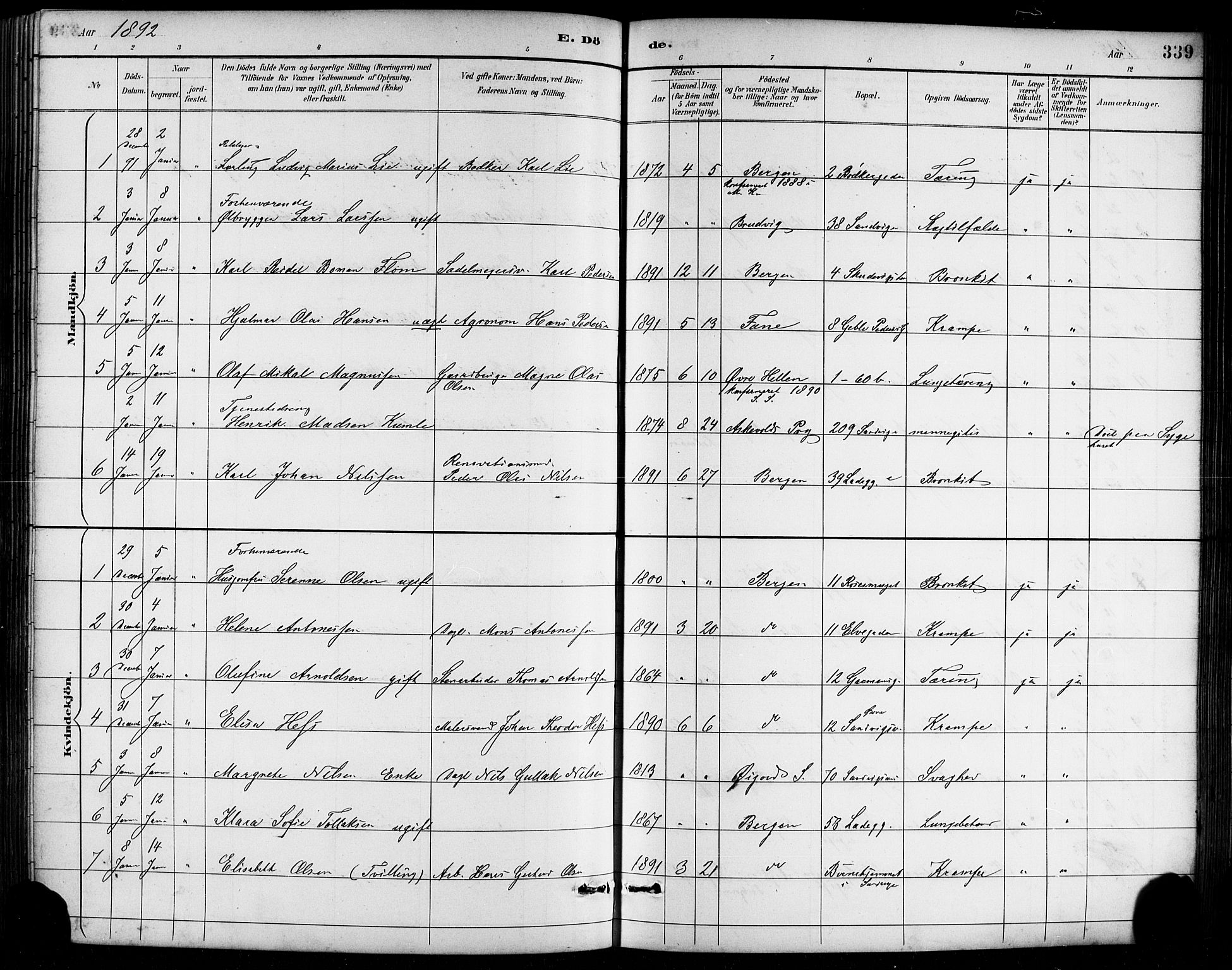Sandviken Sokneprestembete, SAB/A-77601/H/Hb/L0002: Parish register (copy) no. A 3, 1888-1902, p. 339