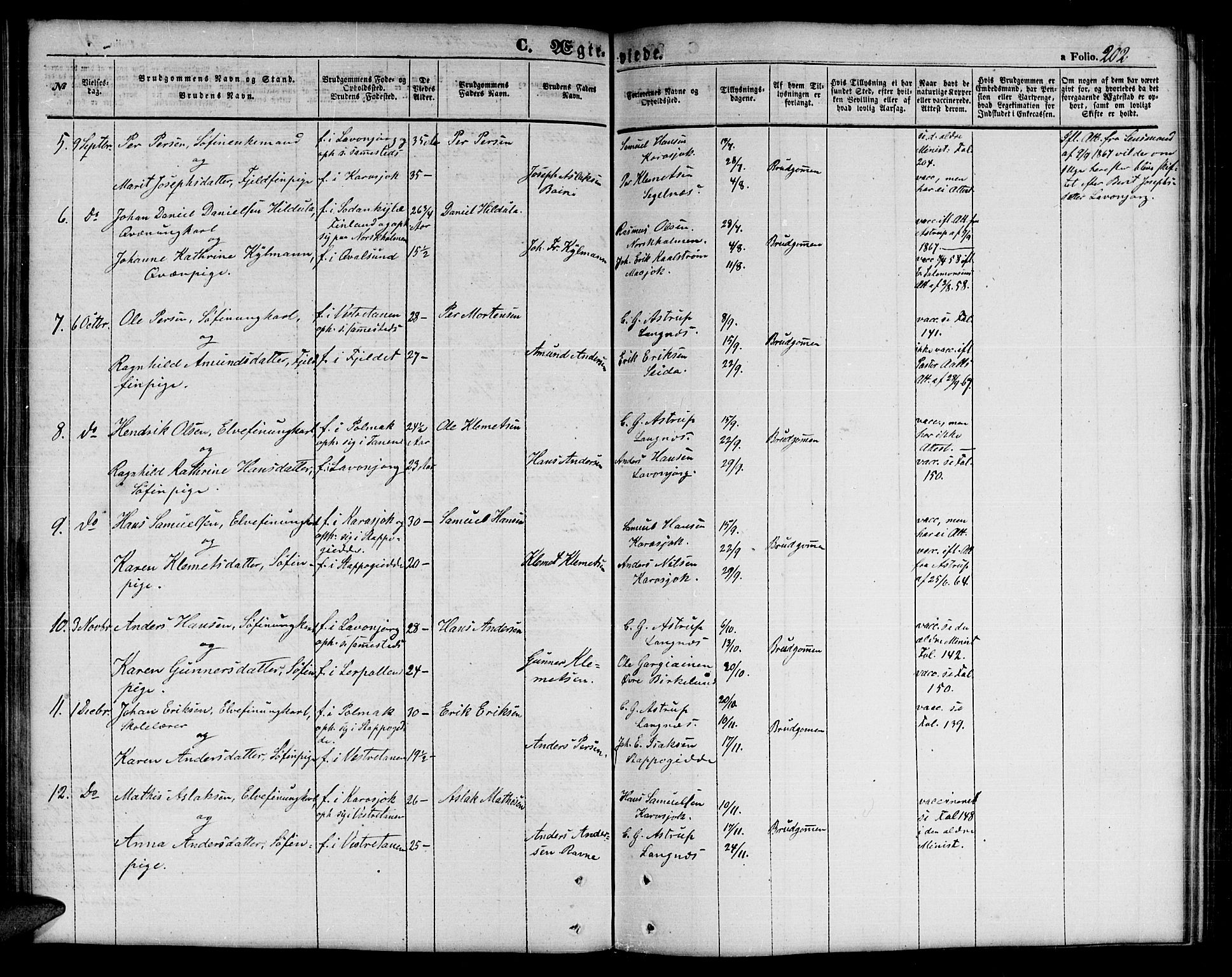 Tana sokneprestkontor, SATØ/S-1334/H/Hb/L0001klokker: Parish register (copy) no. 1 /1, 1853-1867, p. 202