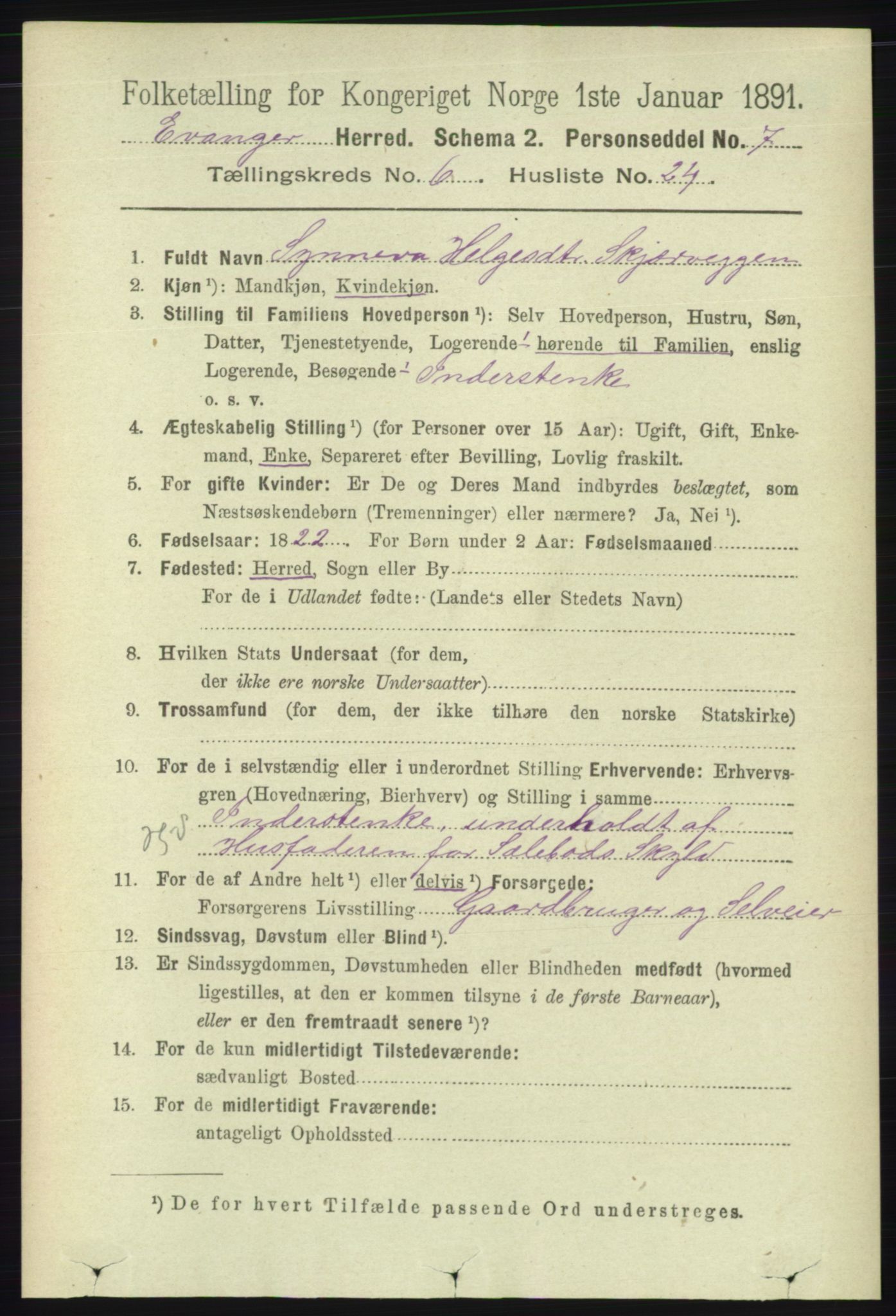 RA, 1891 census for 1237 Evanger, 1891, p. 1760