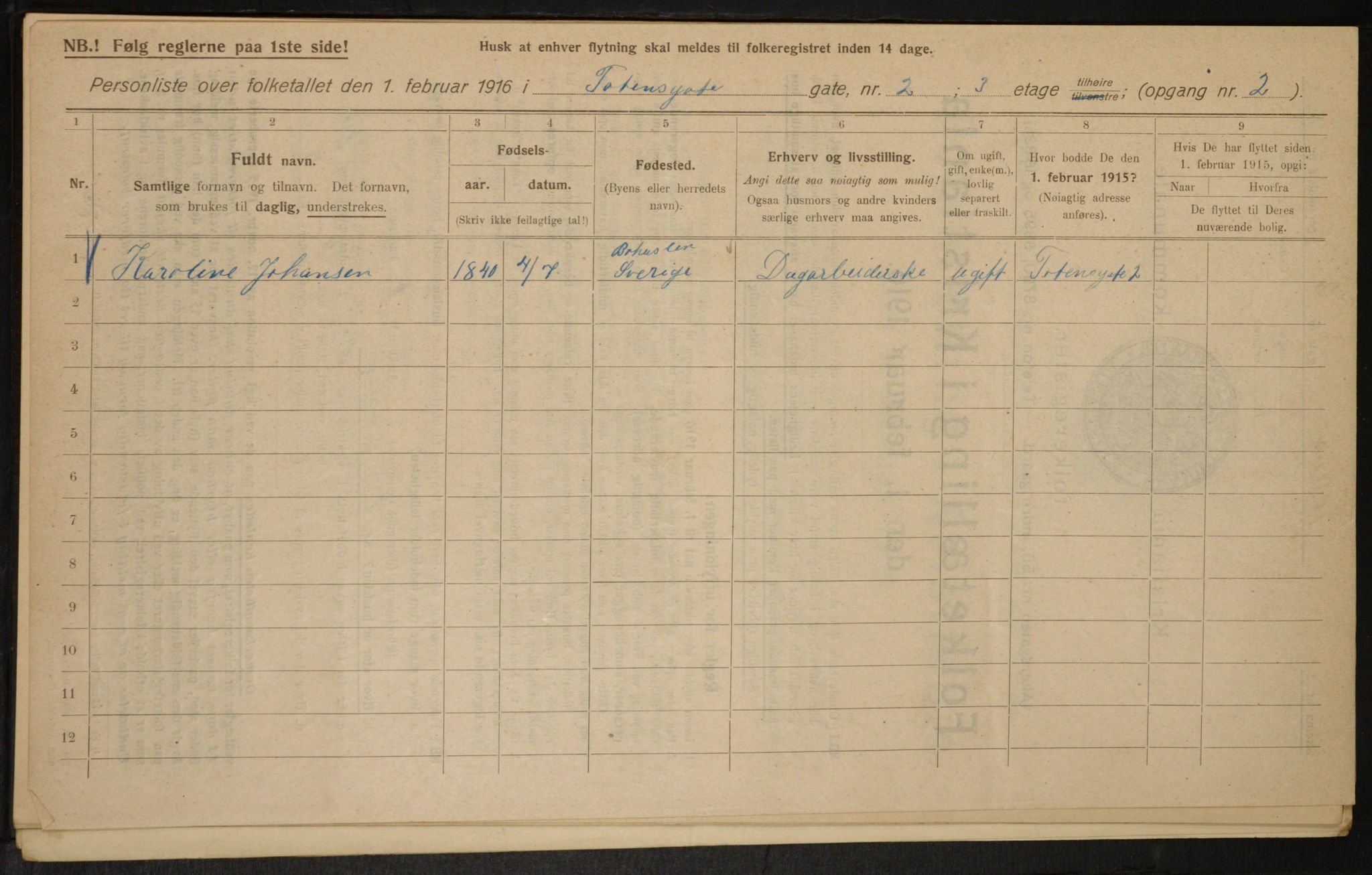 OBA, Municipal Census 1916 for Kristiania, 1916, p. 118537