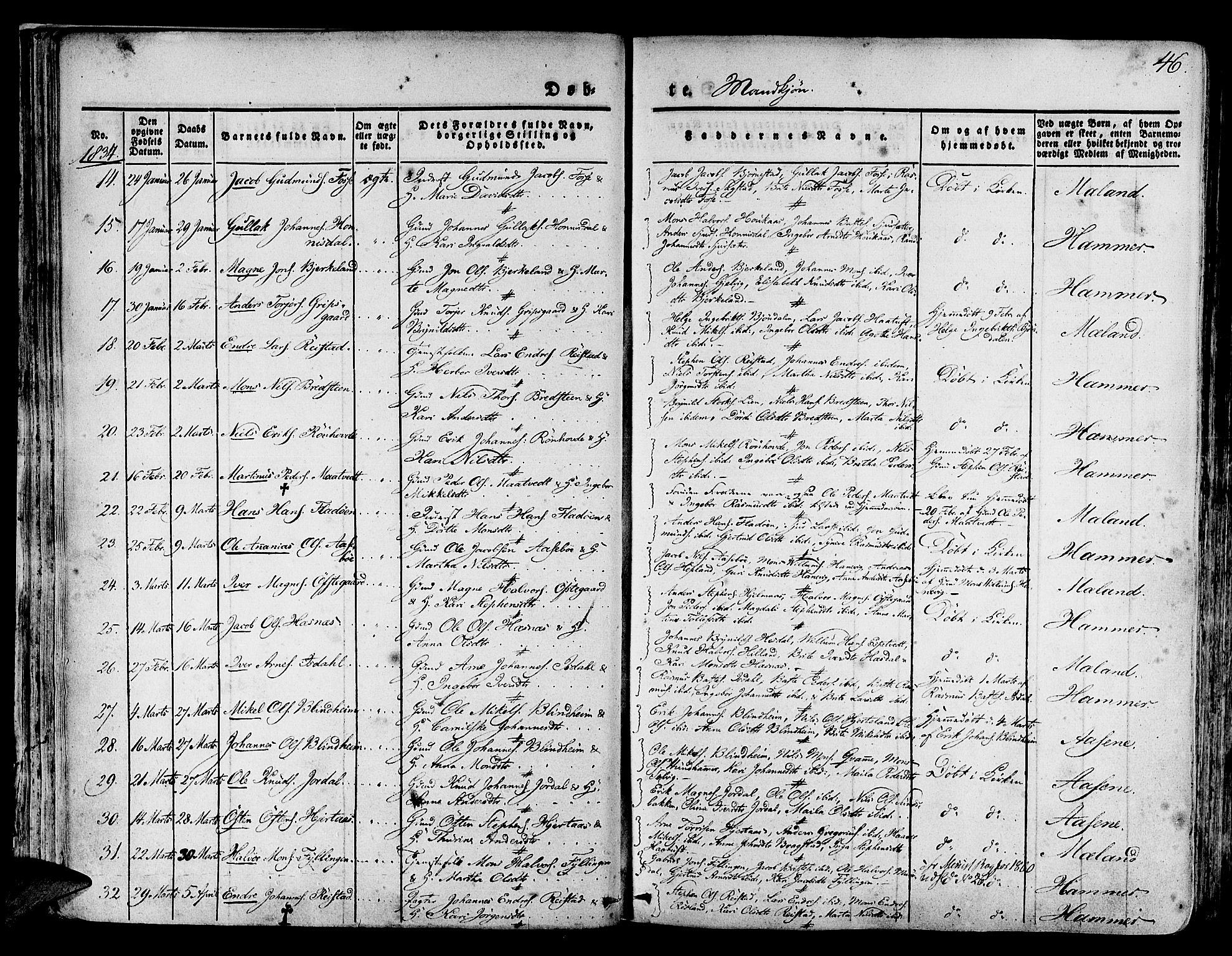 Hamre sokneprestembete, AV/SAB-A-75501/H/Ha/Haa/Haaa/L0011: Parish register (official) no. A 11, 1826-1834, p. 46