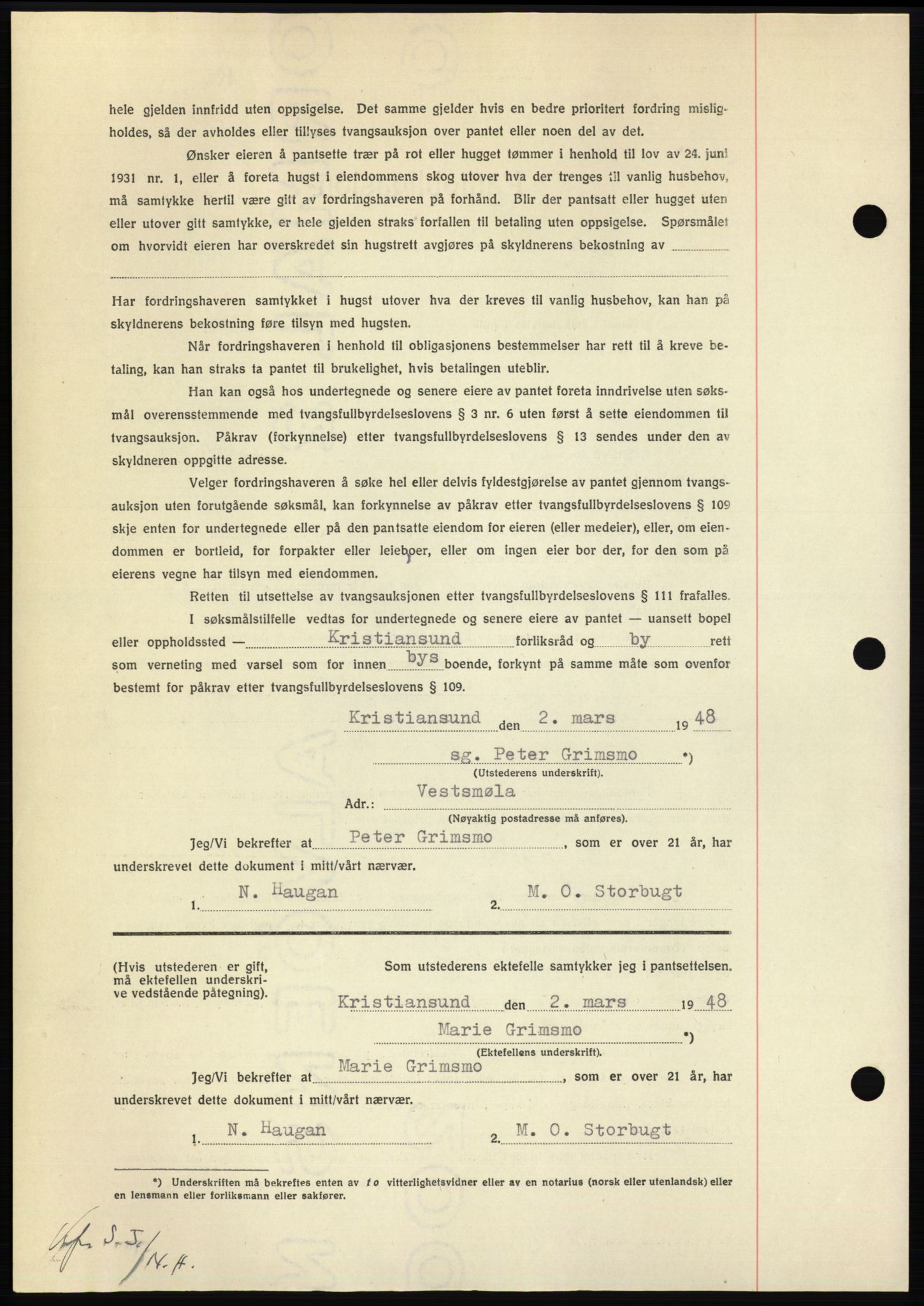 Nordmøre sorenskriveri, AV/SAT-A-4132/1/2/2Ca: Mortgage book no. B98, 1948-1948, Diary no: : 502/1948