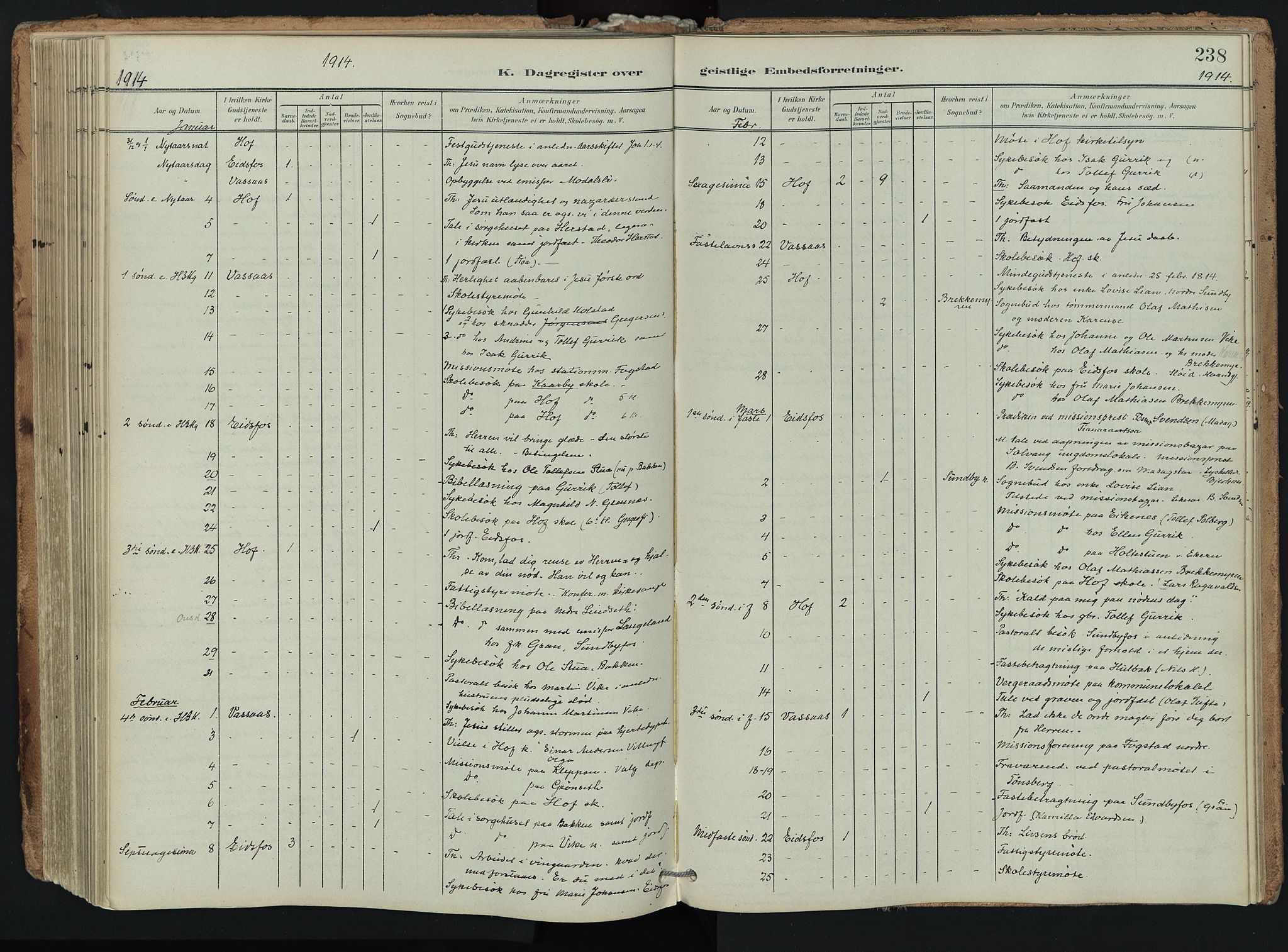 Hof kirkebøker, AV/SAKO-A-64/F/Fa/L0008: Parish register (official) no. I 8, 1902-1921, p. 238