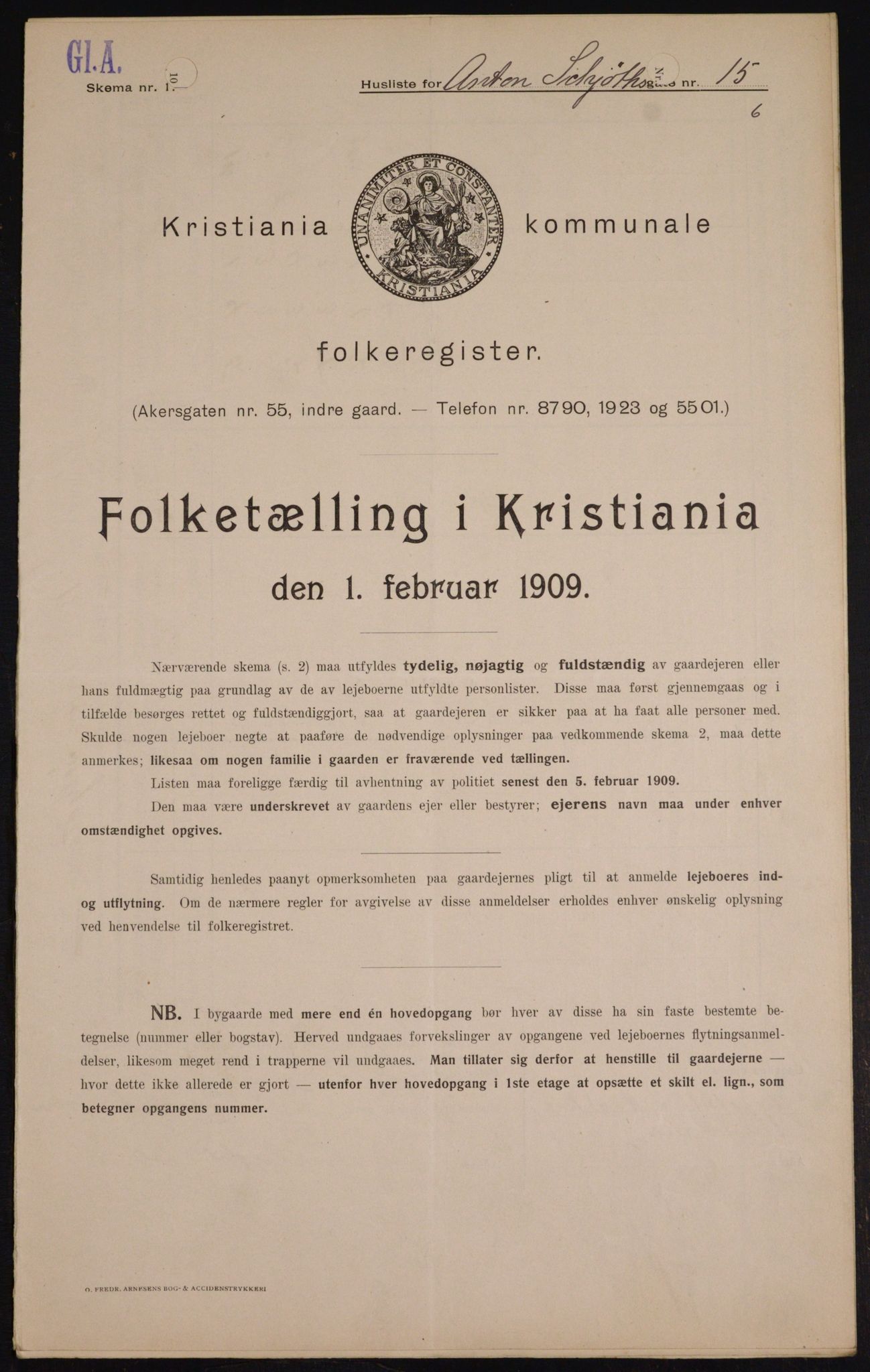 OBA, Municipal Census 1909 for Kristiania, 1909, p. 1321
