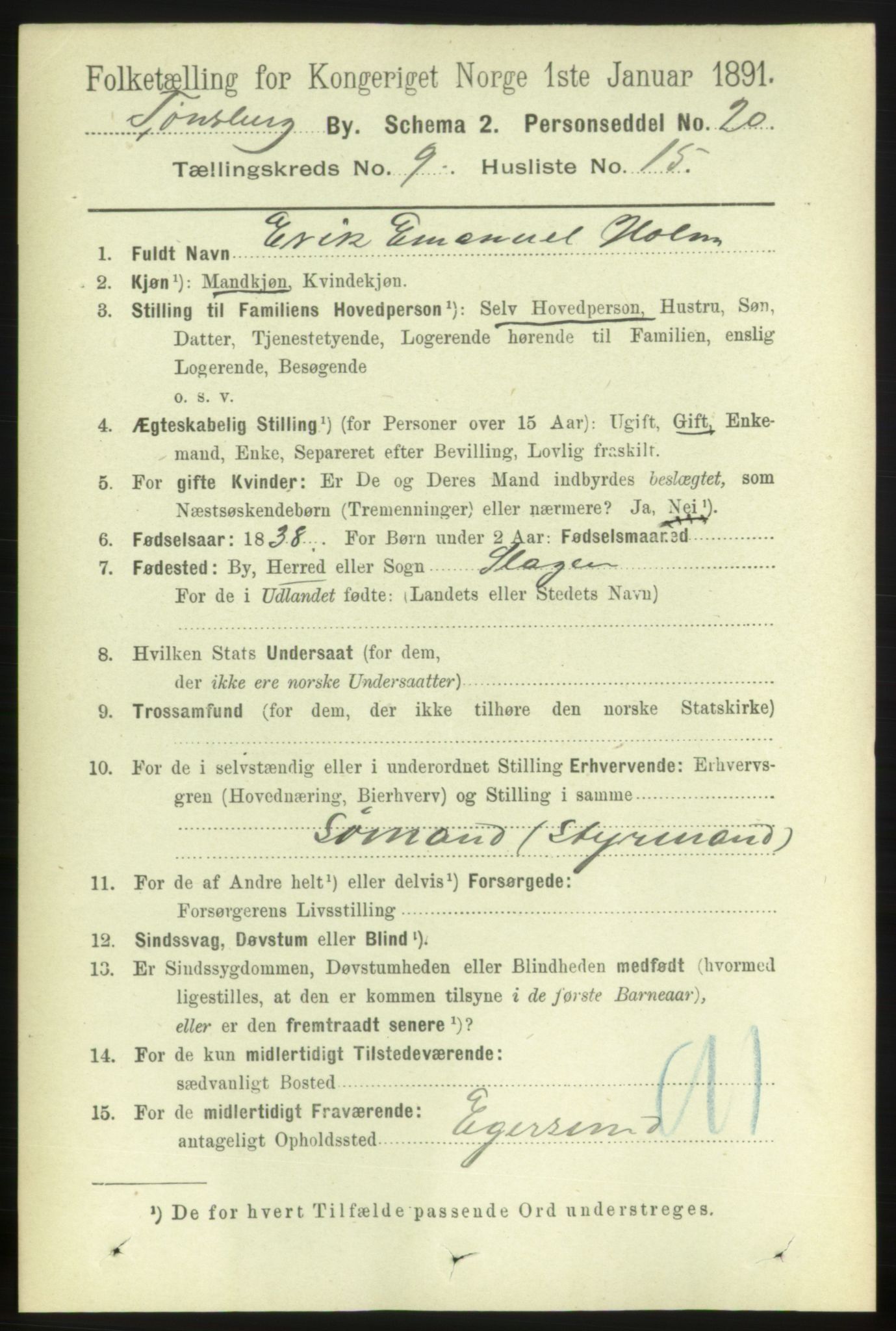 RA, 1891 census for 0705 Tønsberg, 1891, p. 3576