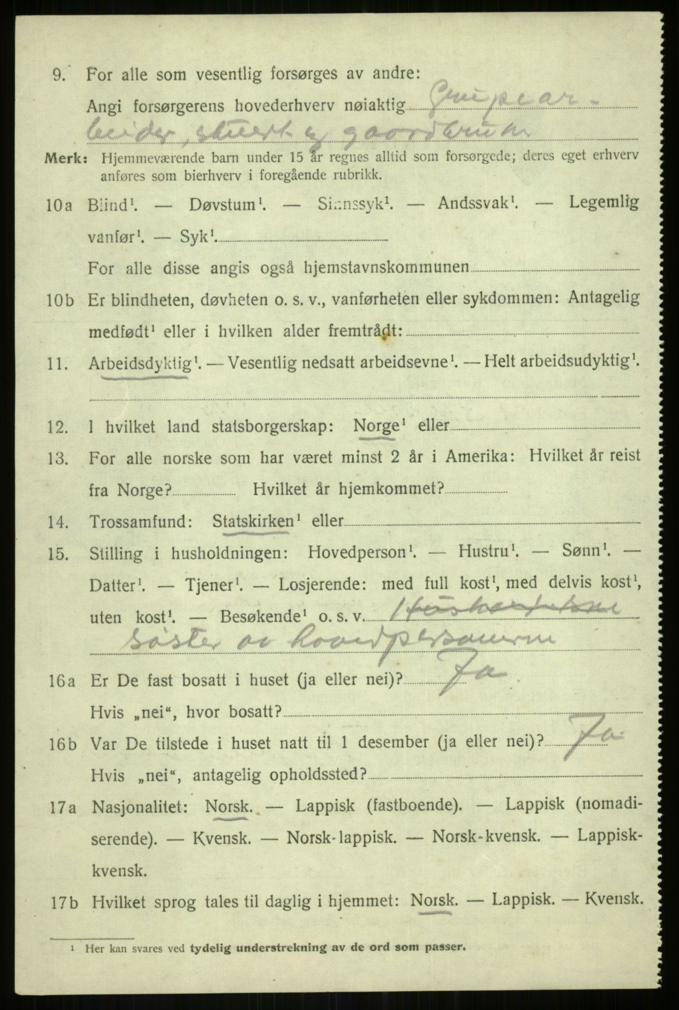 SATØ, 1920 census for Torsken, 1920, p. 1620