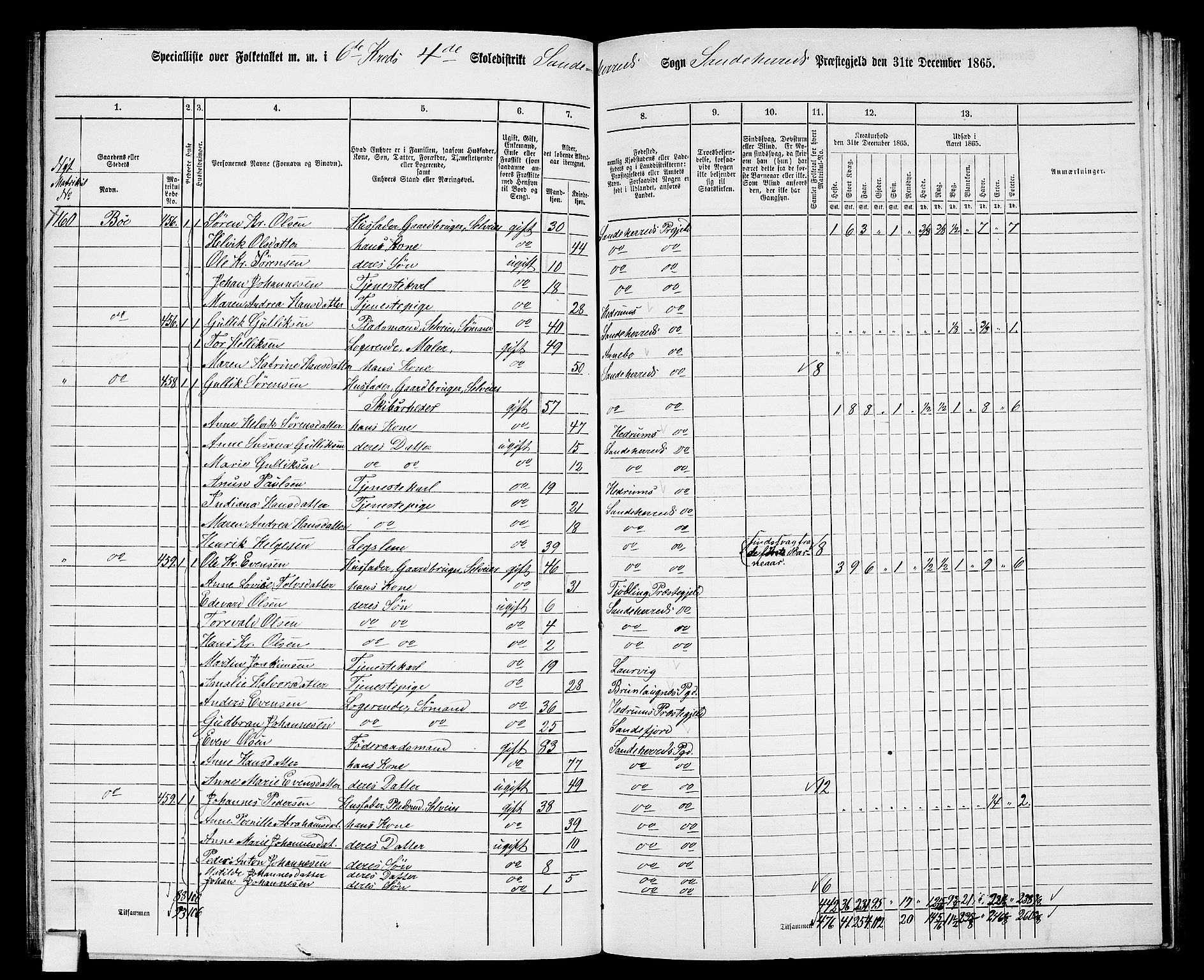 RA, 1865 census for Sandeherred/Sandeherred, 1865, p. 125