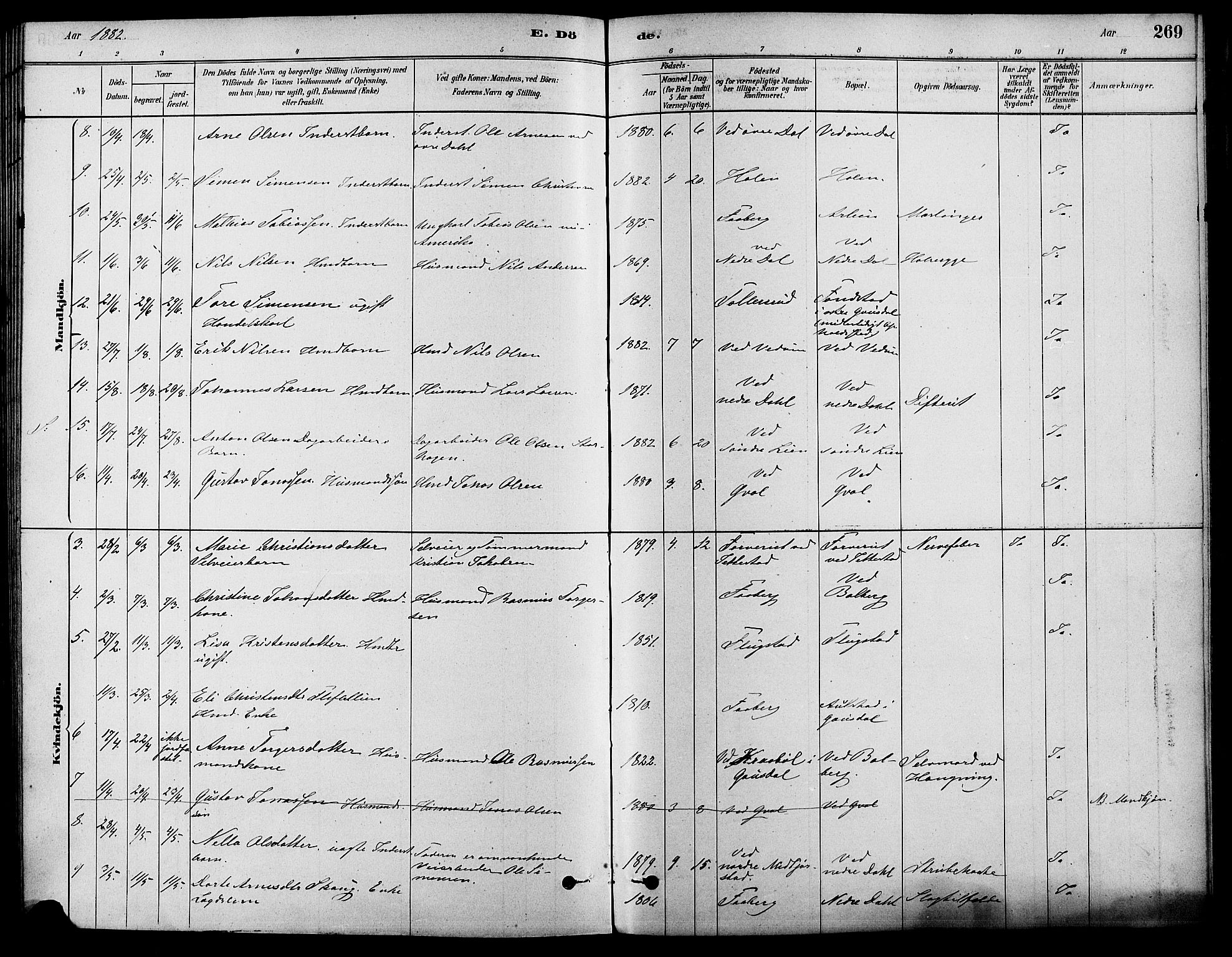Fåberg prestekontor, SAH/PREST-086/H/Ha/Haa/L0008: Parish register (official) no. 8, 1879-1898, p. 269